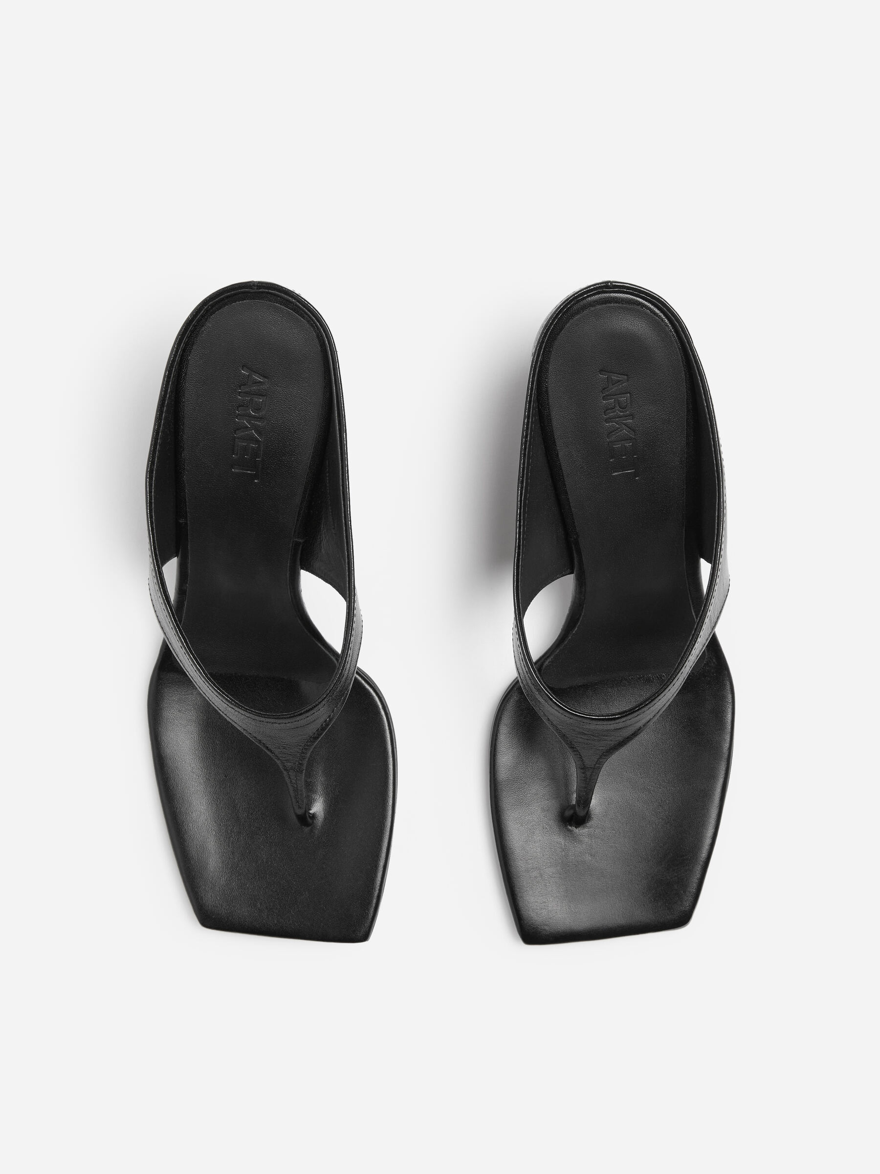 Leather Wedge Flip-Flop Sandals - Black - Women - StillMedia/DescriptiveStillLife - 1