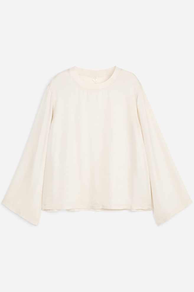 Top in raso a maniche lunghe - Bianco sporco/Nero - 1