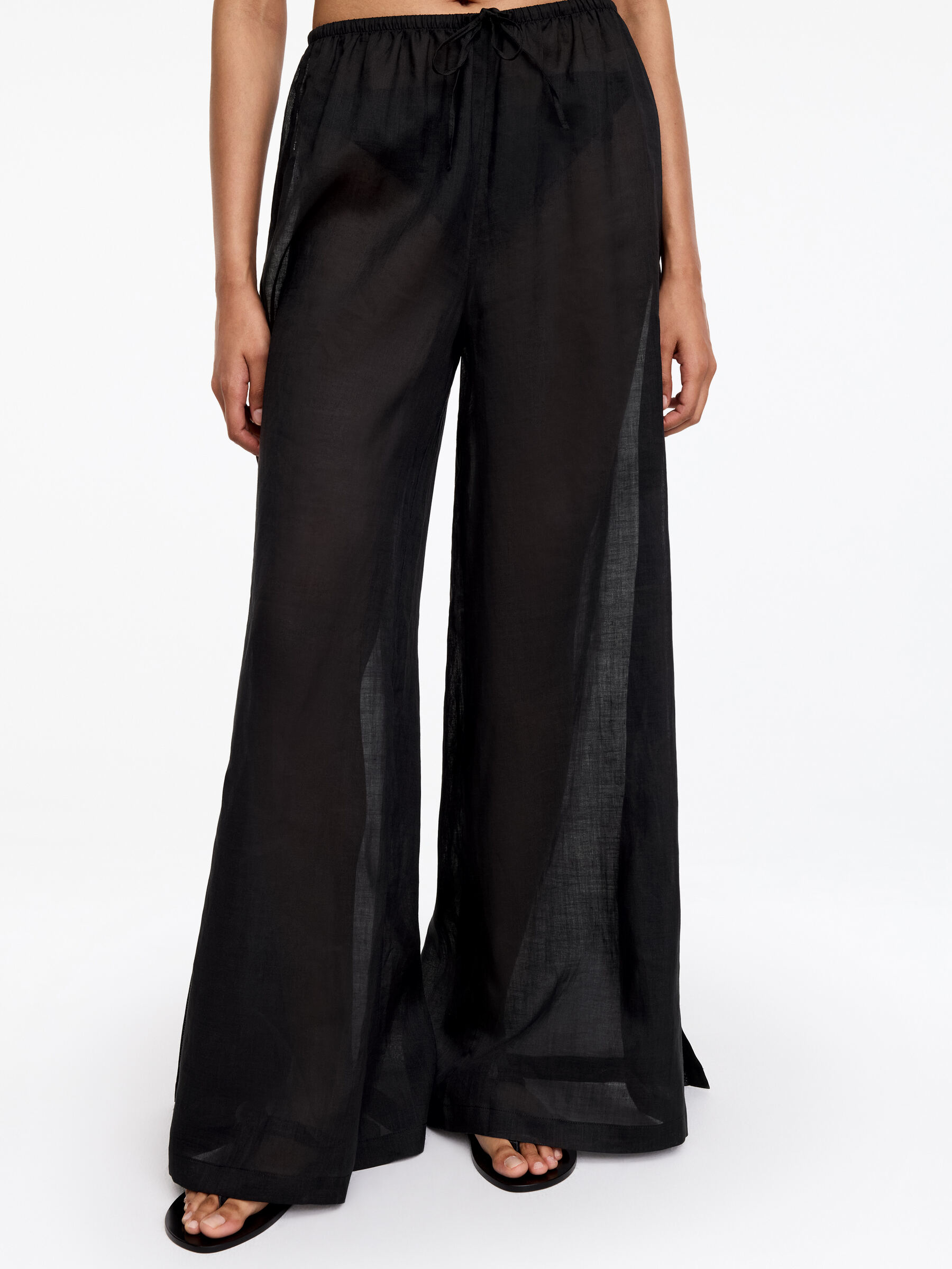 Pantalon en ramie avec cordon de serrage - Noir - Loose fit - Femme - StillMedia/Lookbook - 2