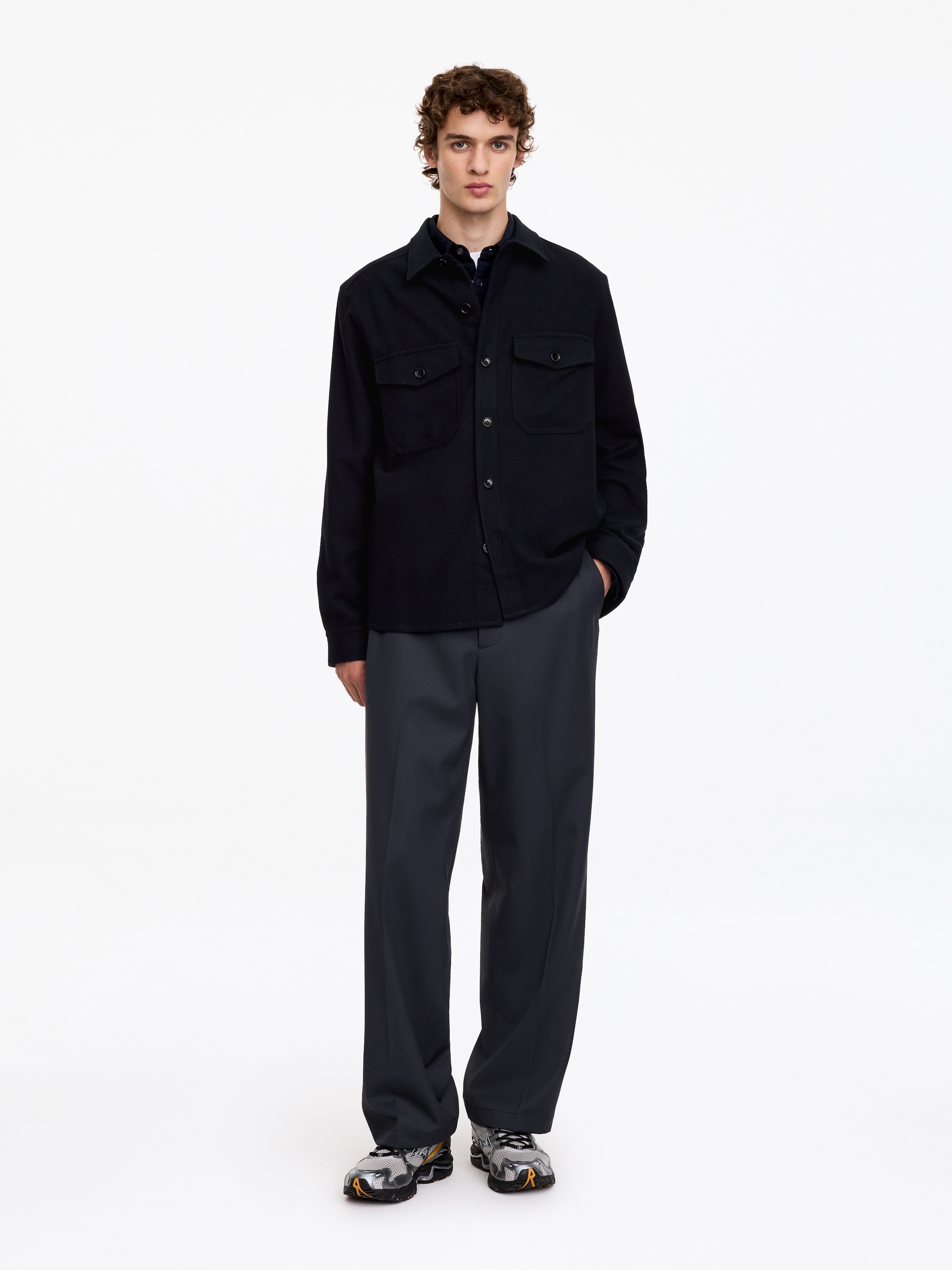 Wool Blend Overshirt-Blue-21092