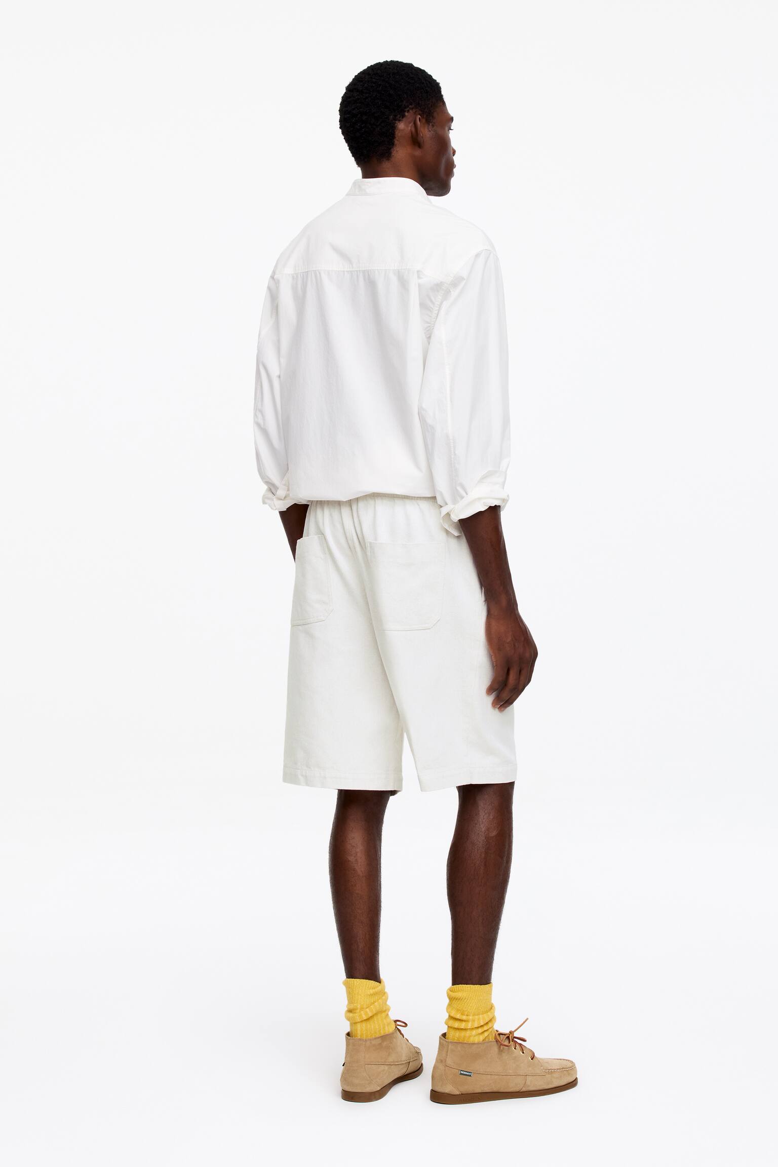 Lockere Shorts aus Baumwolle und Leinen - Cremeweiß - 7