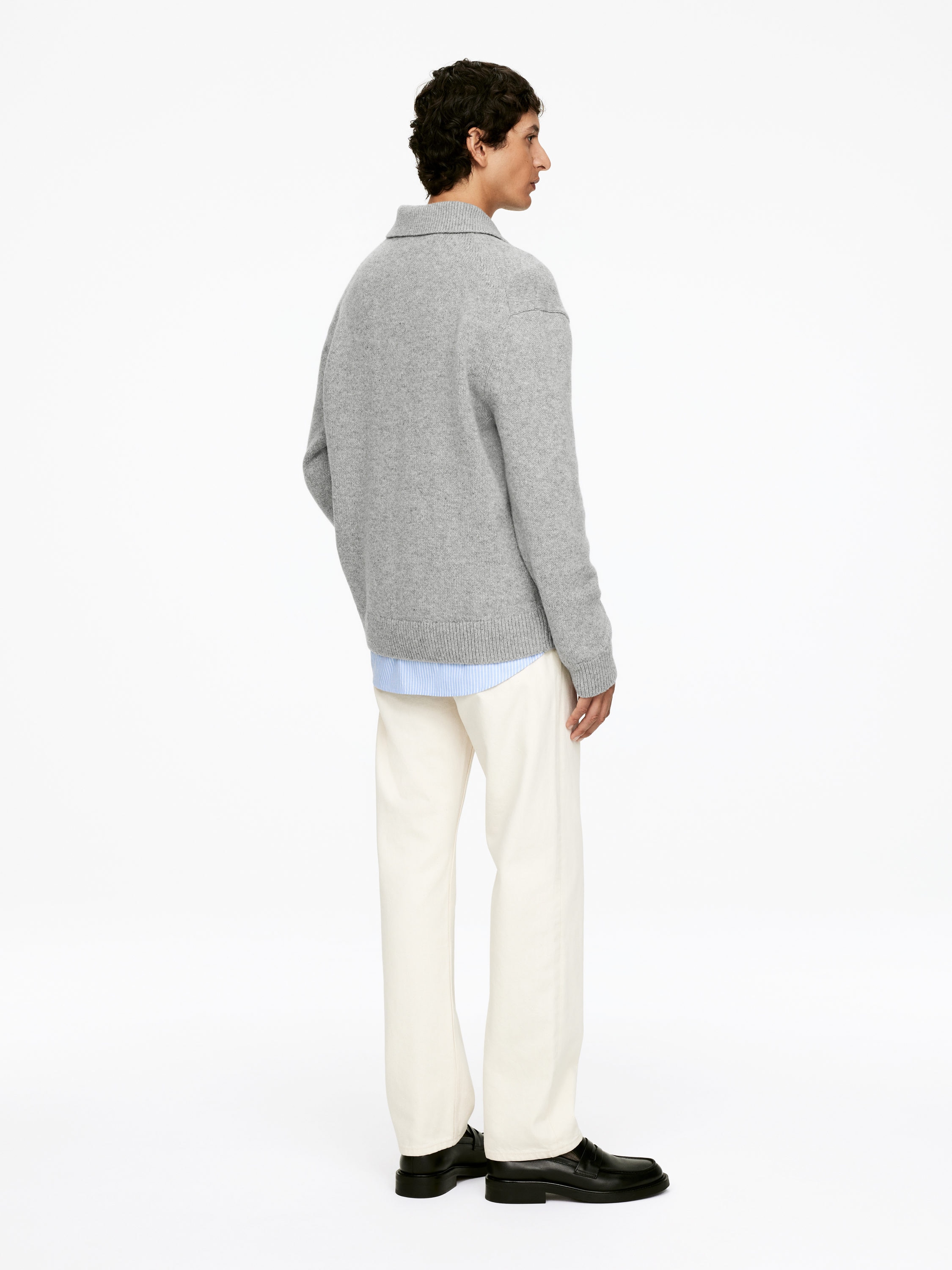 Knitted Wool Zip Polo Shirt - Grey - Regular fit - Men - StillMedia/Lookbook - 21