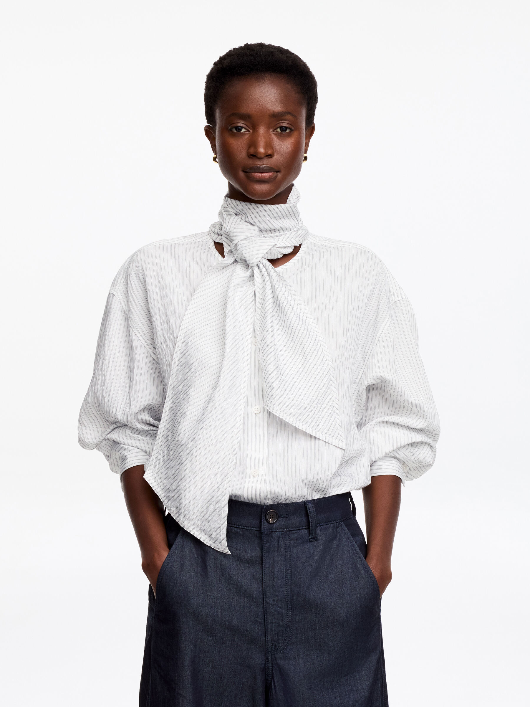 Detachable Scarf Blouse-#FFFFFF-19706