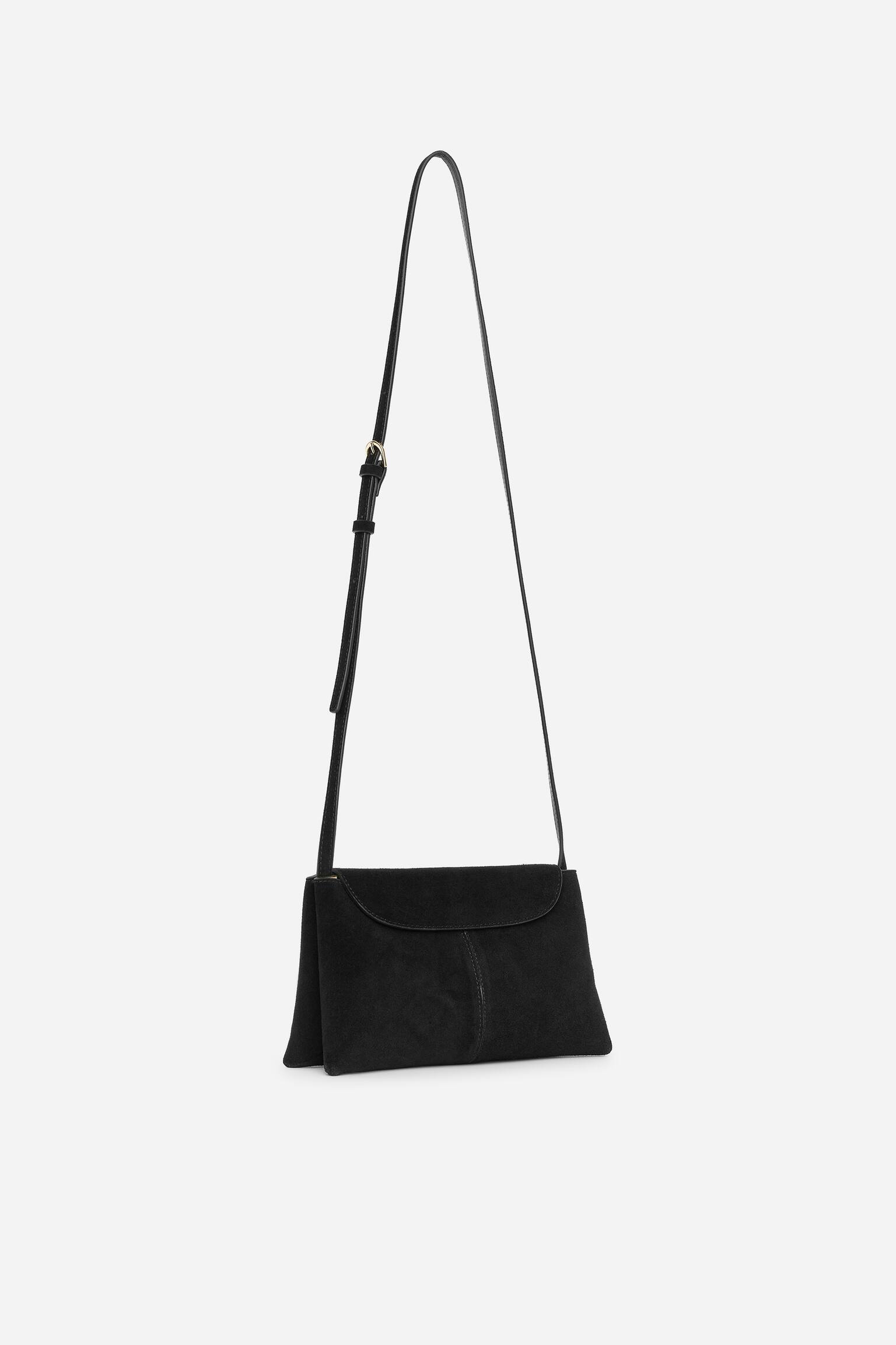 Suede Crossbody Bag - Black/Brown - 4