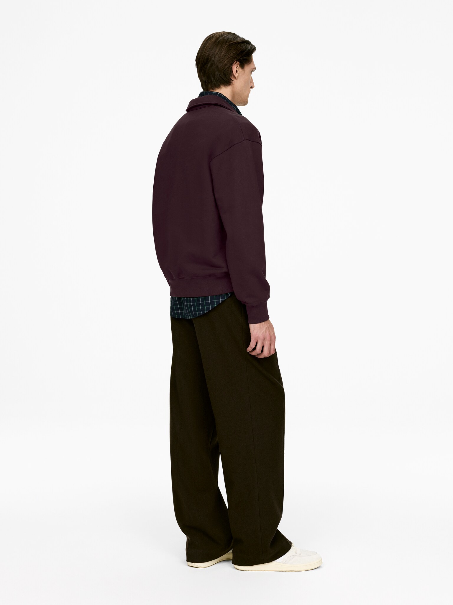 Sweat demi-zippé en coton - Bordeaux/Bleu foncé - 3