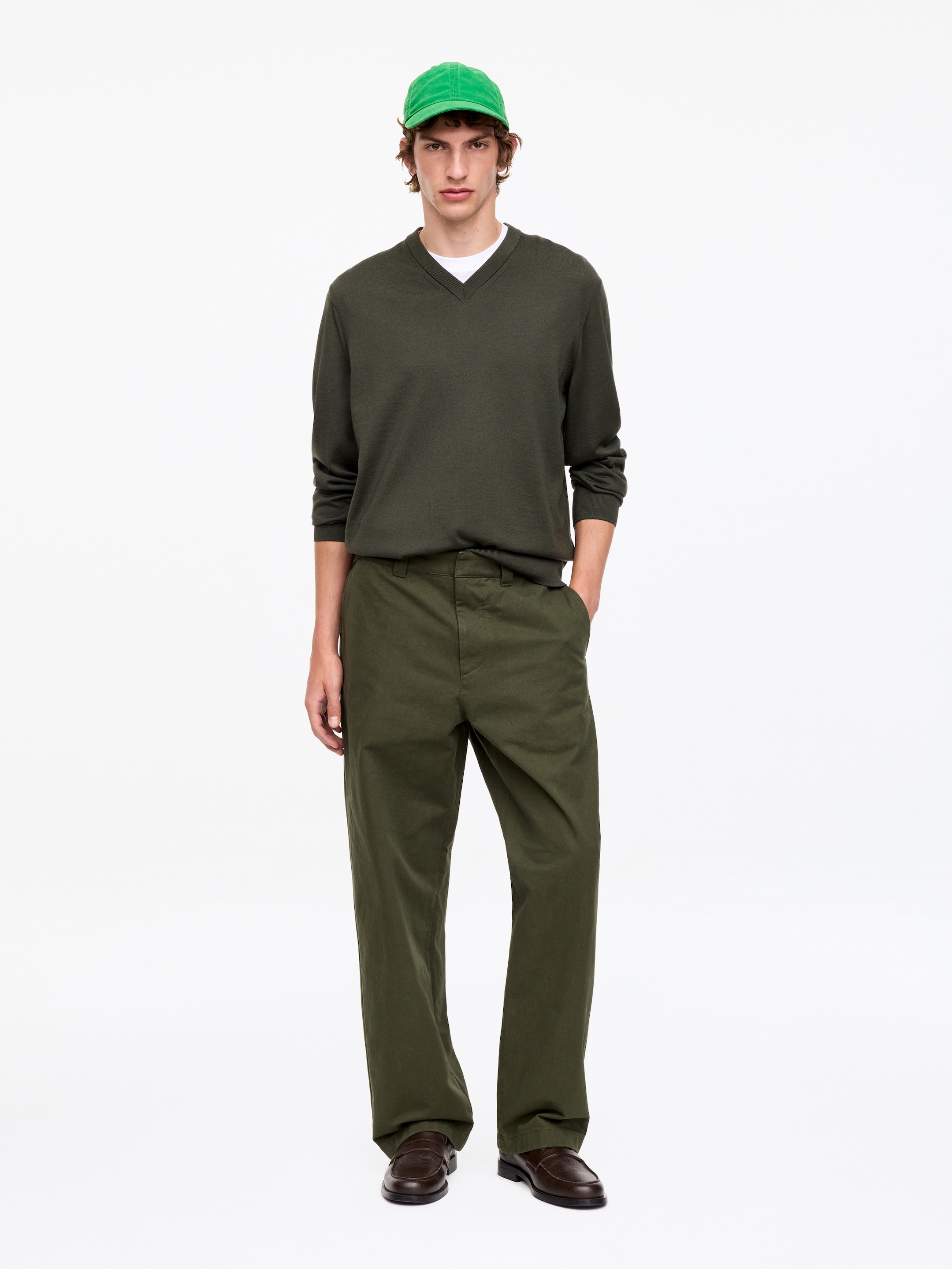 Wide-Fit Workwear Chinos-Green-19814