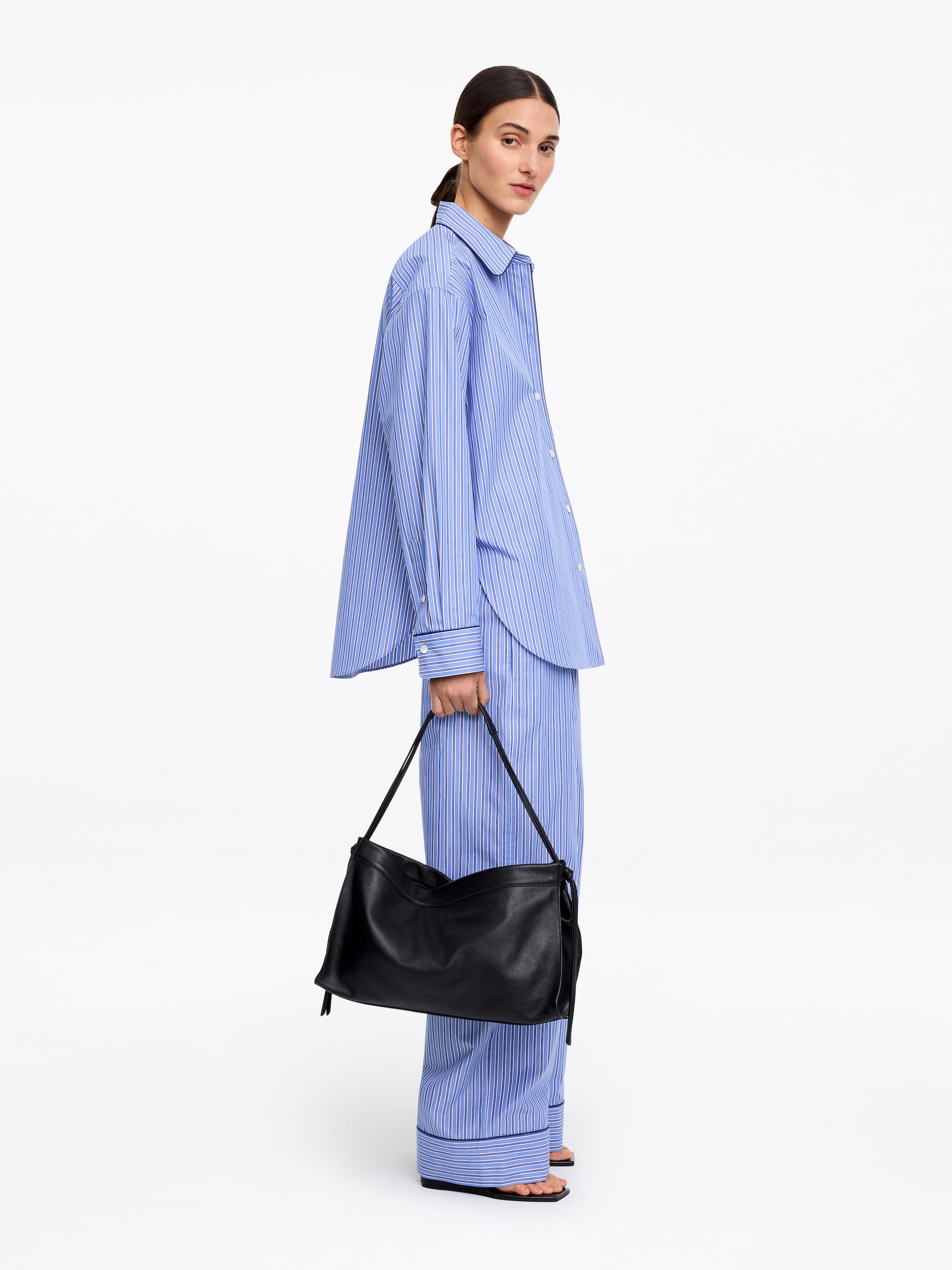 Contrast-Piping Cotton Shirt-#3E7BB7-19236