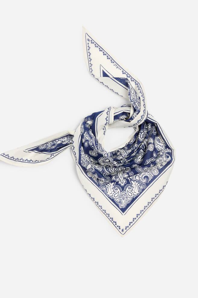 Cotton-Silk Paisley Scarf - Blue/Black - 1