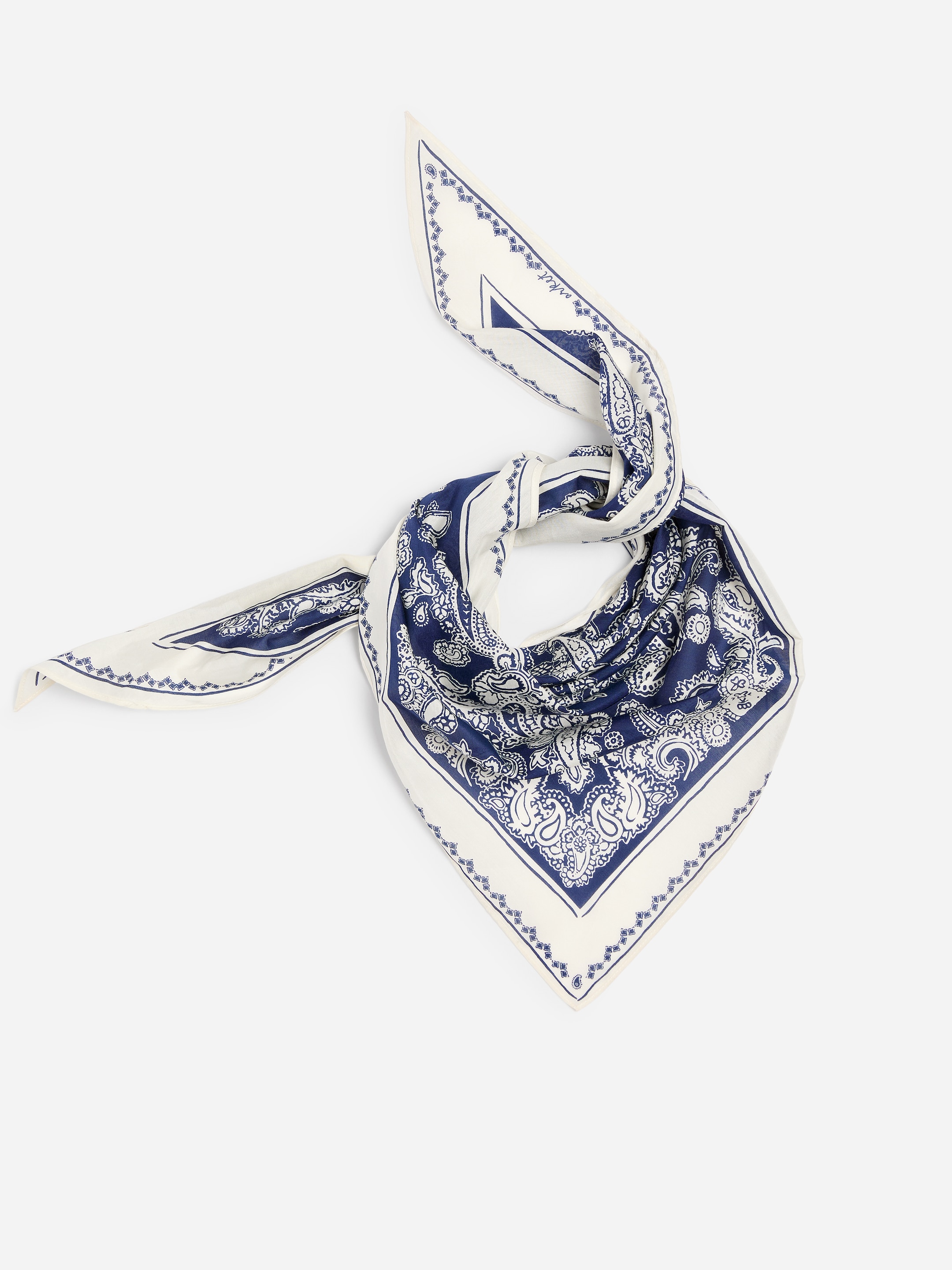 Cotton-Silk Paisley Scarf-Blue-20582