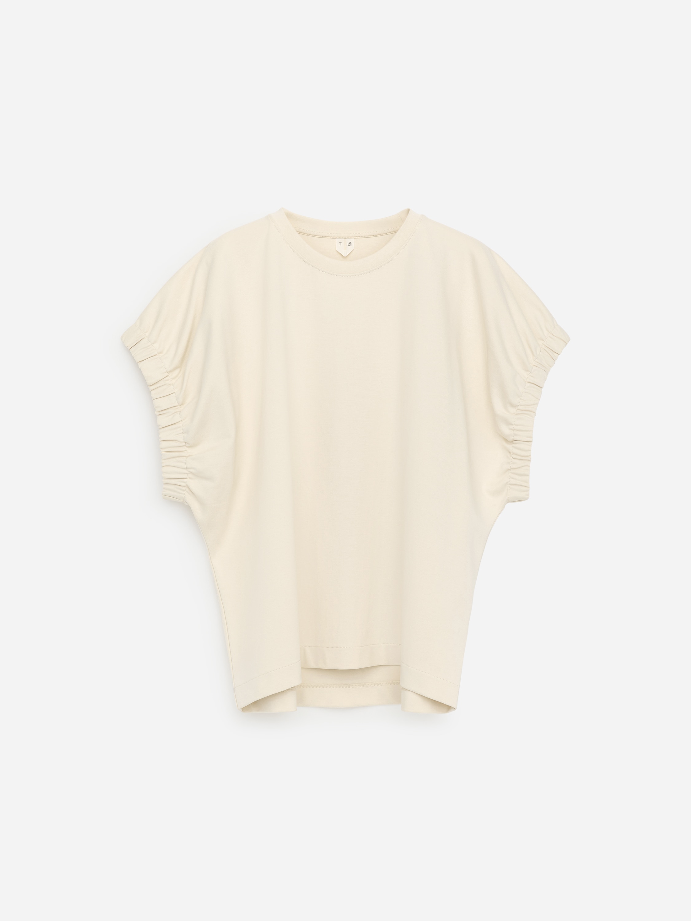 T-shirt med rynkede ærmer - Beige/Sort
