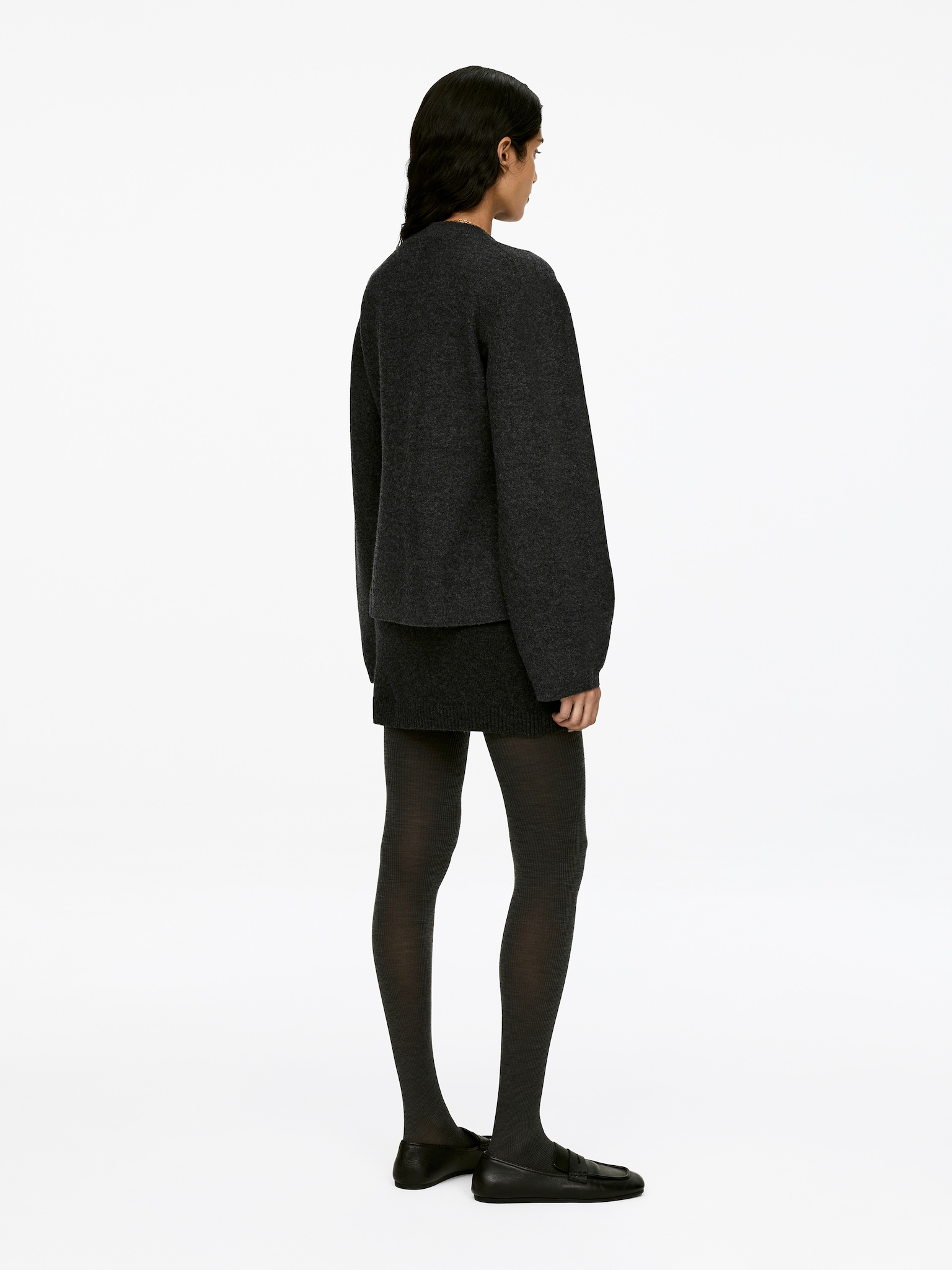 Boiled Wool Jumper - Dark Grey Melange/Dusty Pink - 3