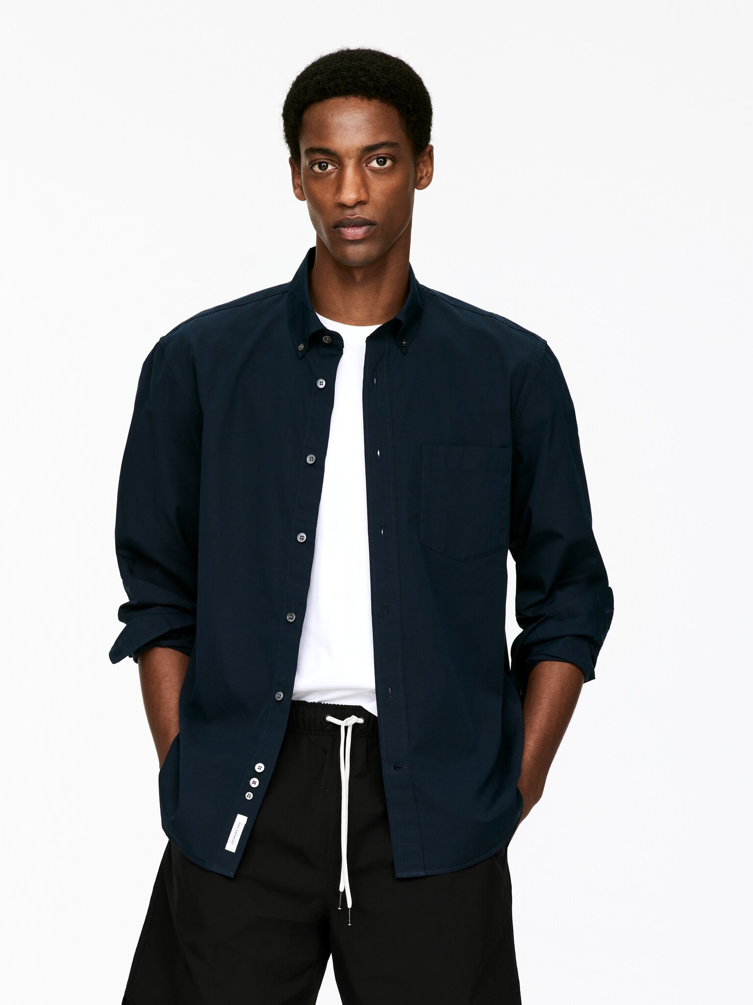 Button-down-Hemd aus Popeline - Dunkelblau/Weiß