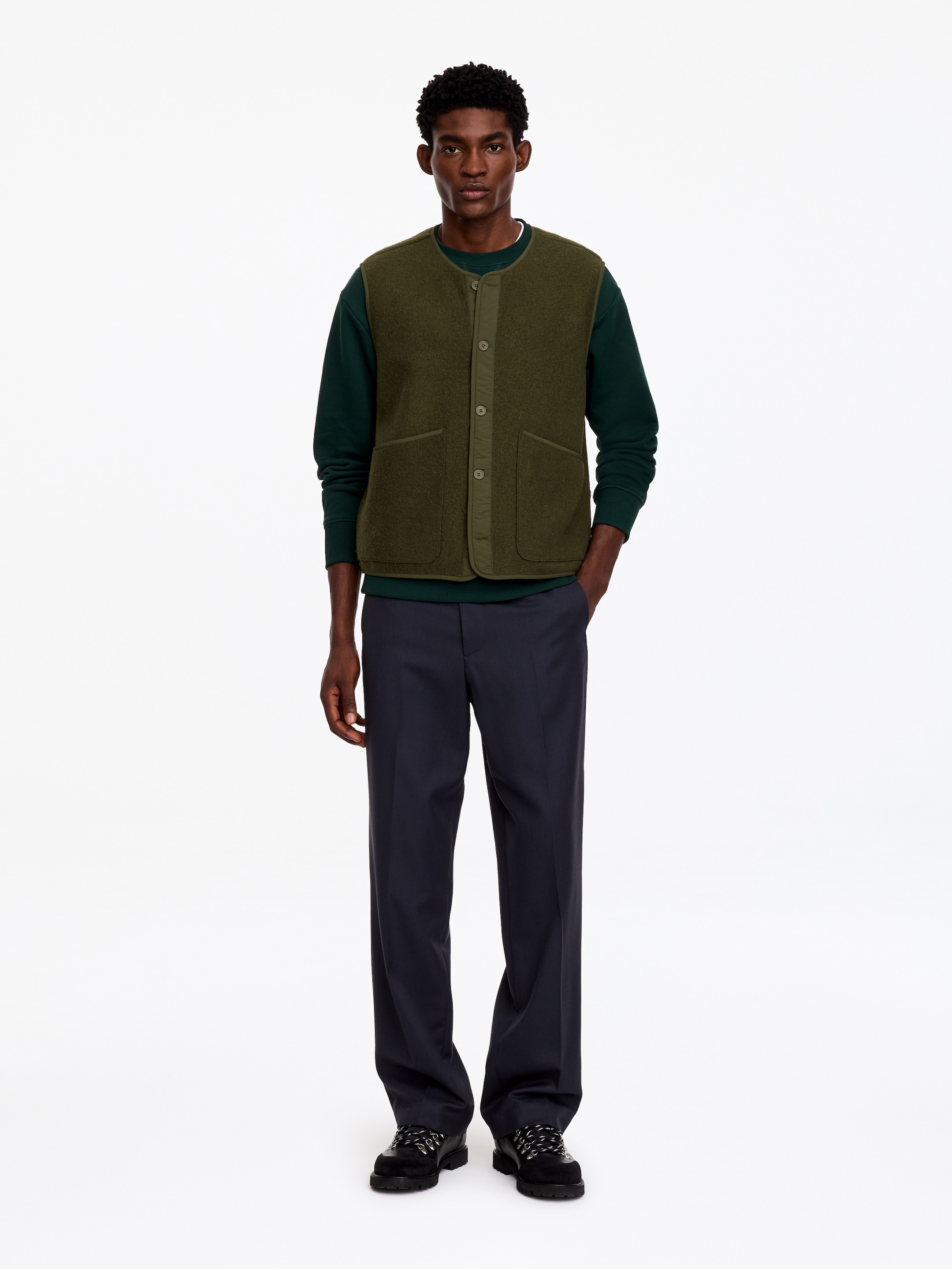 2-in-1 Wool Vest-Green-20453