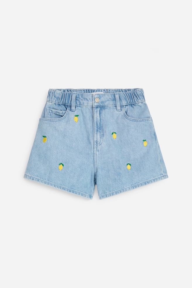 Denim Shorts - Blue/Embroidered Lemons/Khaki Green/Pink Florals - 1