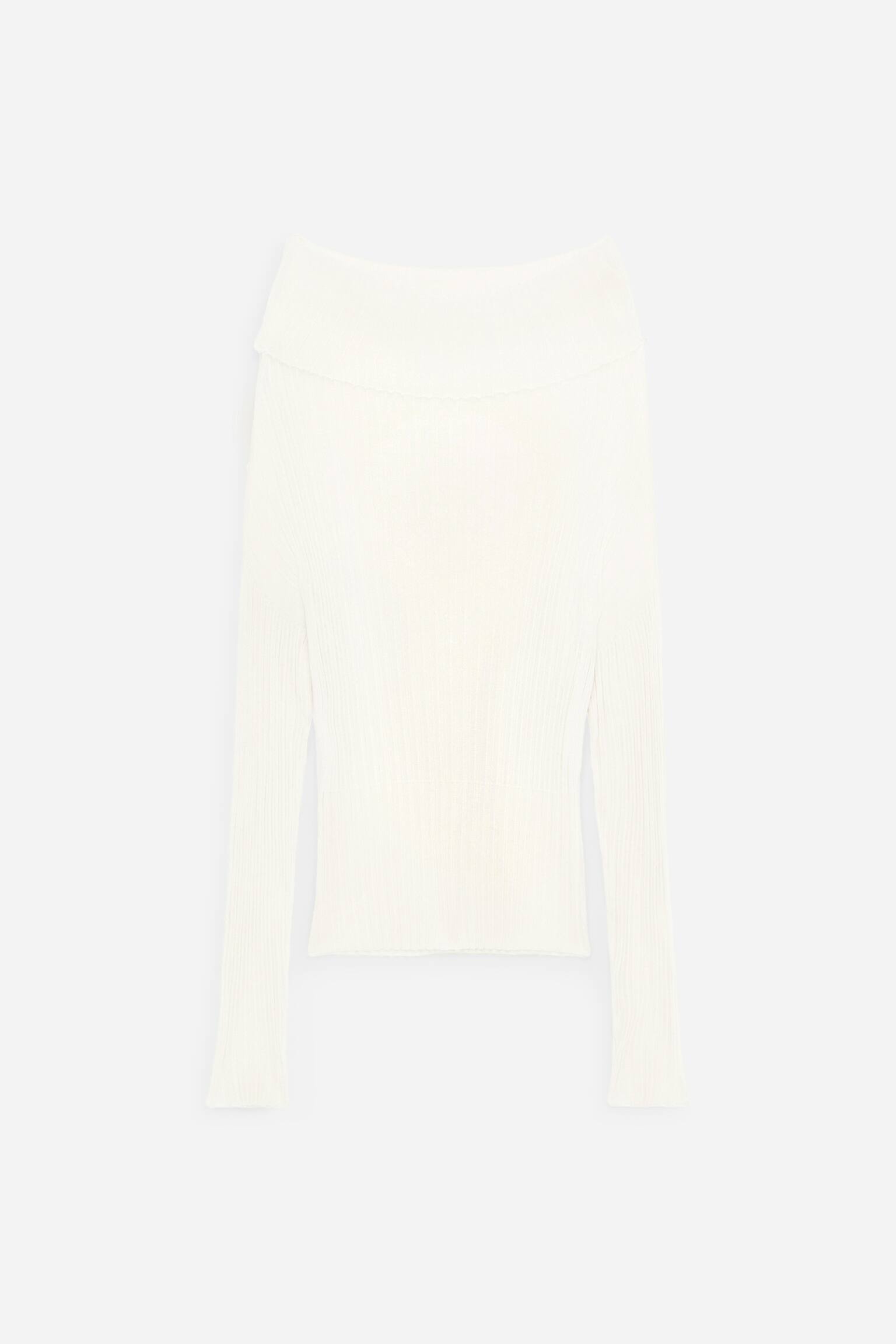 Maglia a collo alto con lavorazione a coste - Bianco sporco