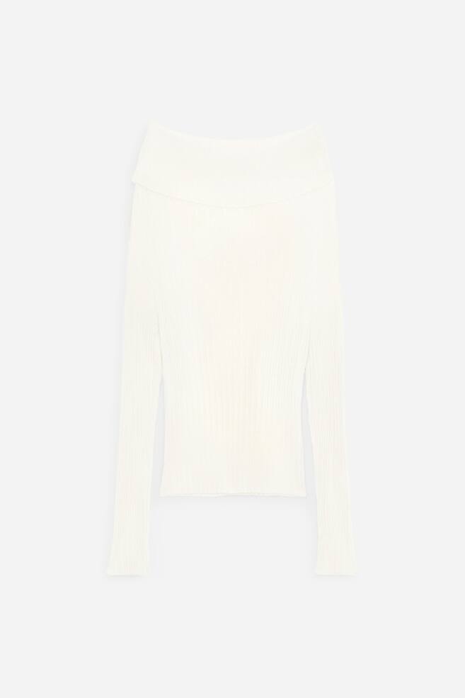 Ribbestrikket topp med rullehals - Offwhite - 1