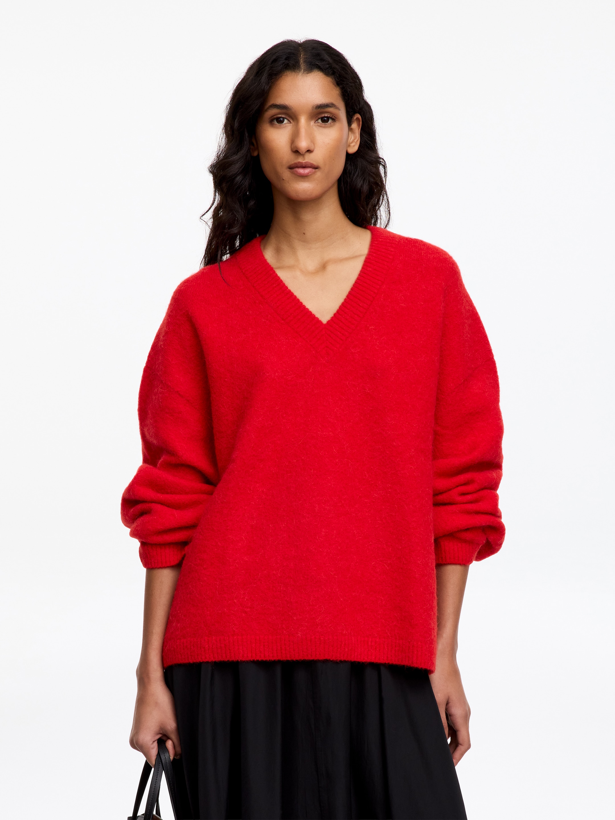 Alpaca-Wool Blend V-Neck Jumper-Red-20248
