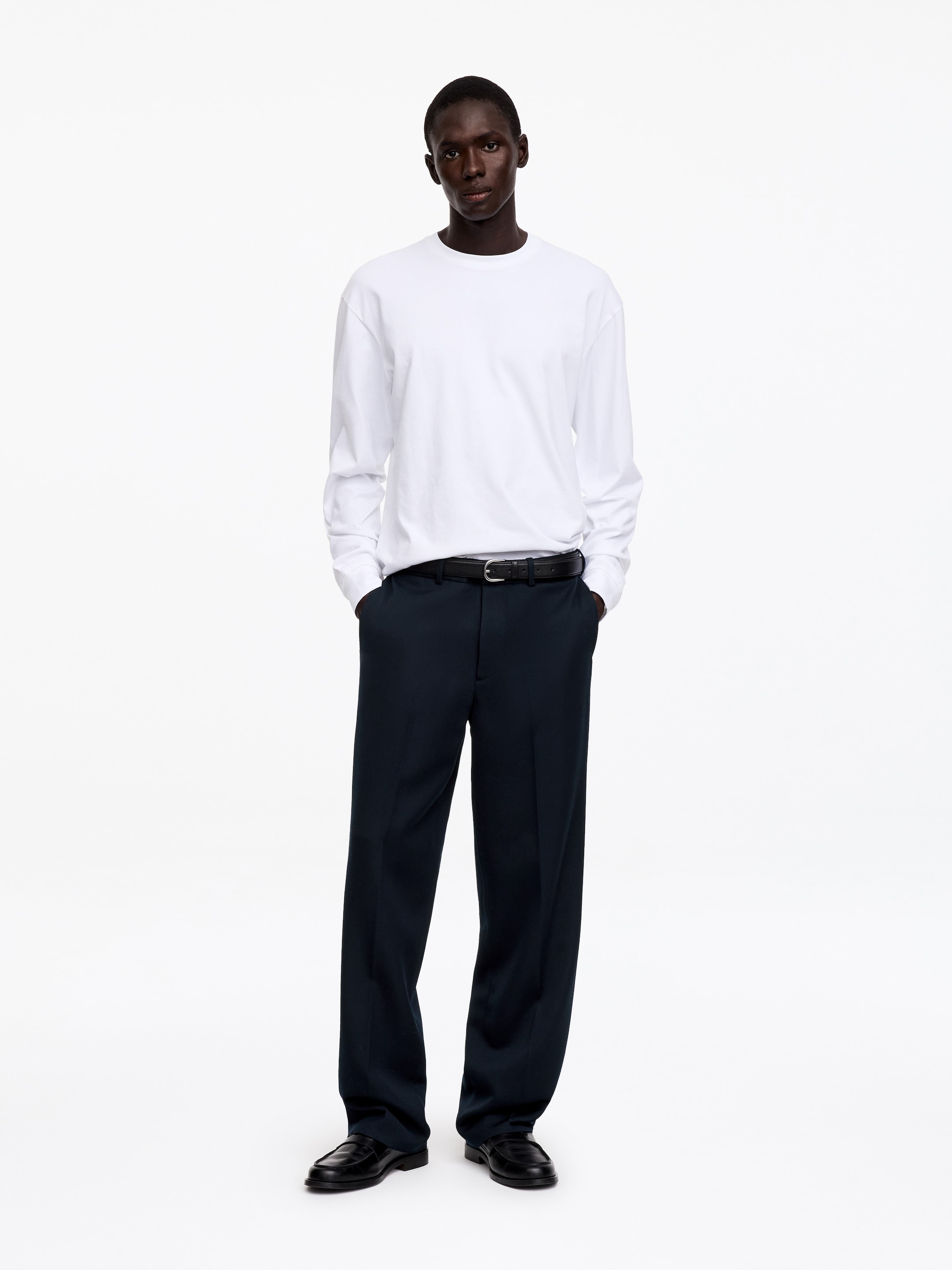 Loose Fit Wool Trousers-Blue-20425