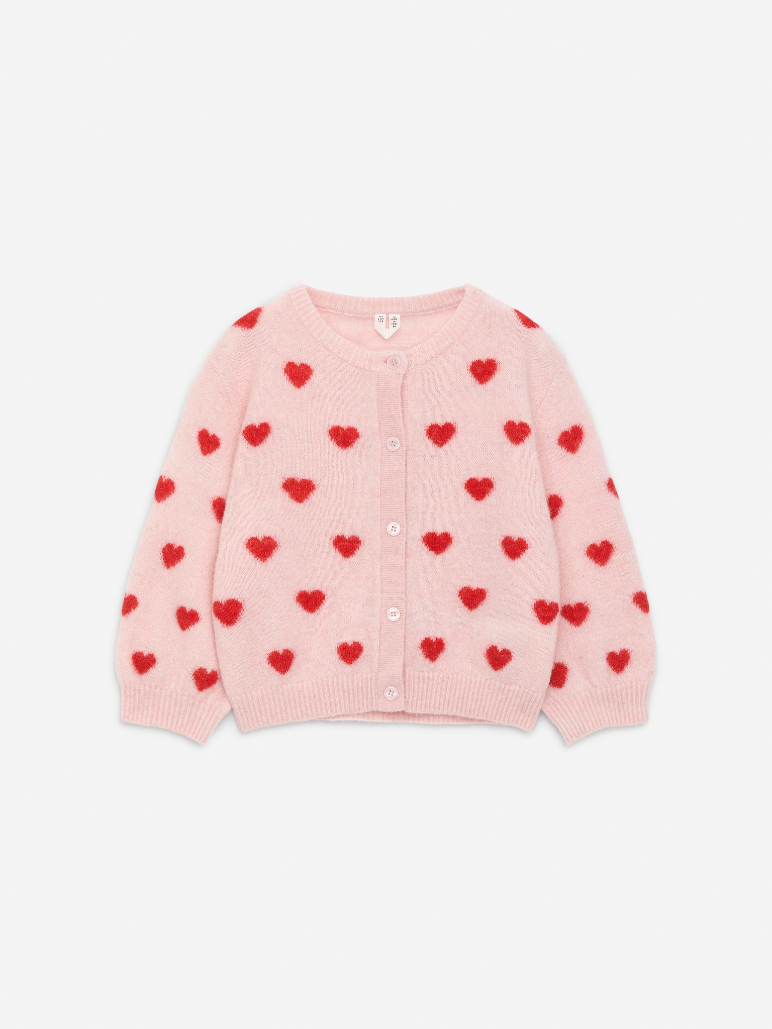 Strickjacke aus Wolle und Alpakawolle - Rosa/rote Herzen/Rosa/Rot