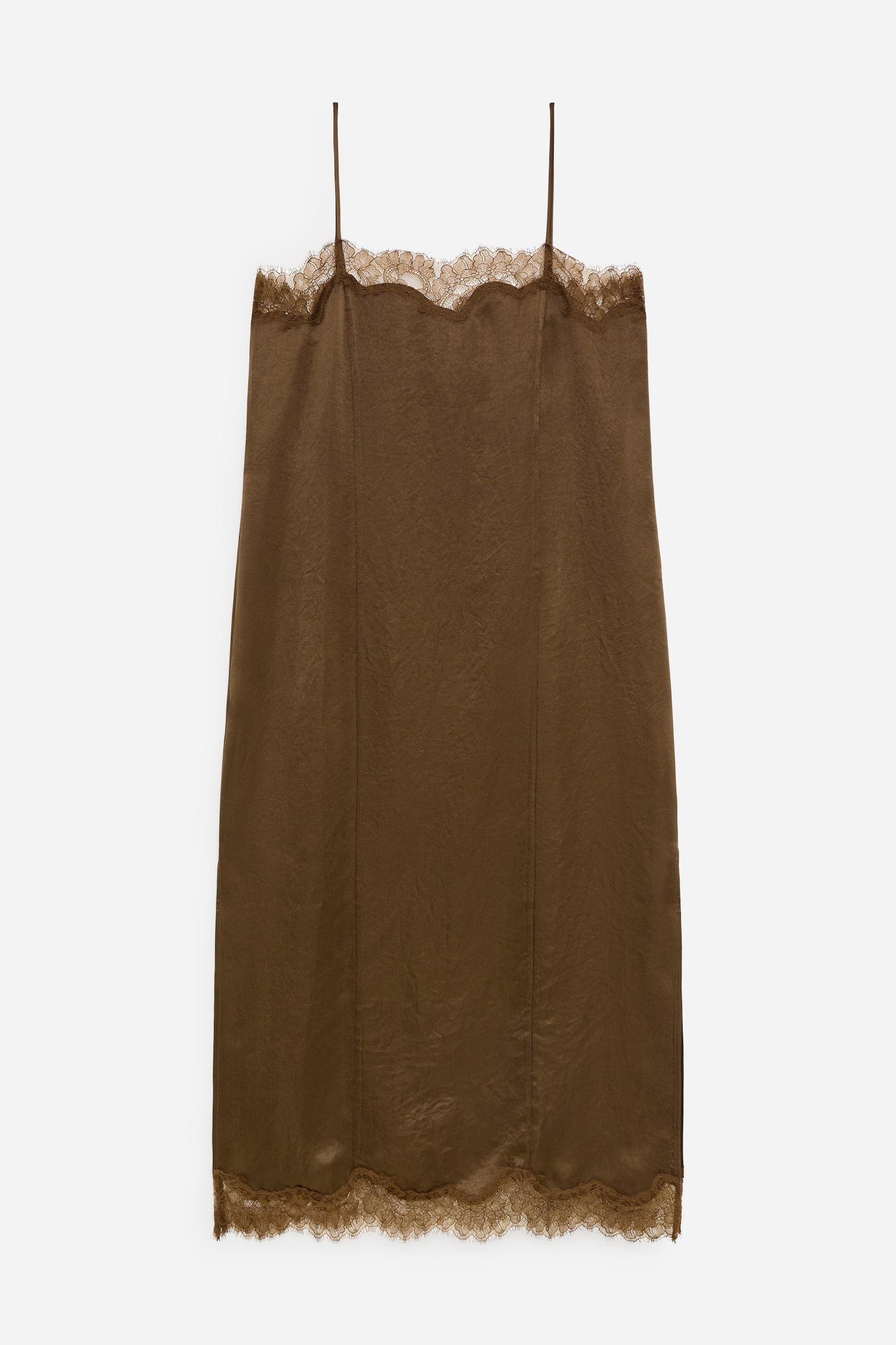 Stroppekjole med blondekant - Brun/Rosa/Svart - 2