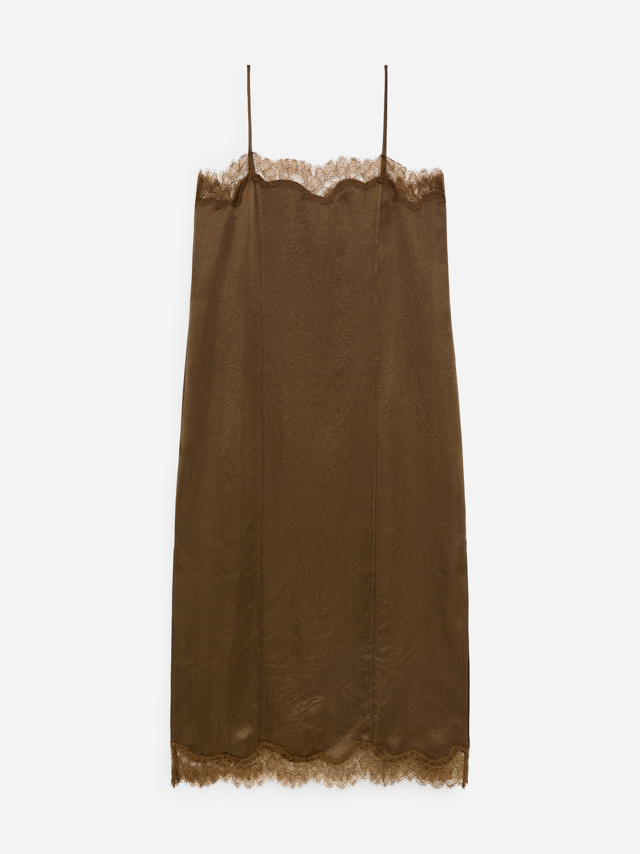 Lace-Trimmed Slip Dress-Brown-19123