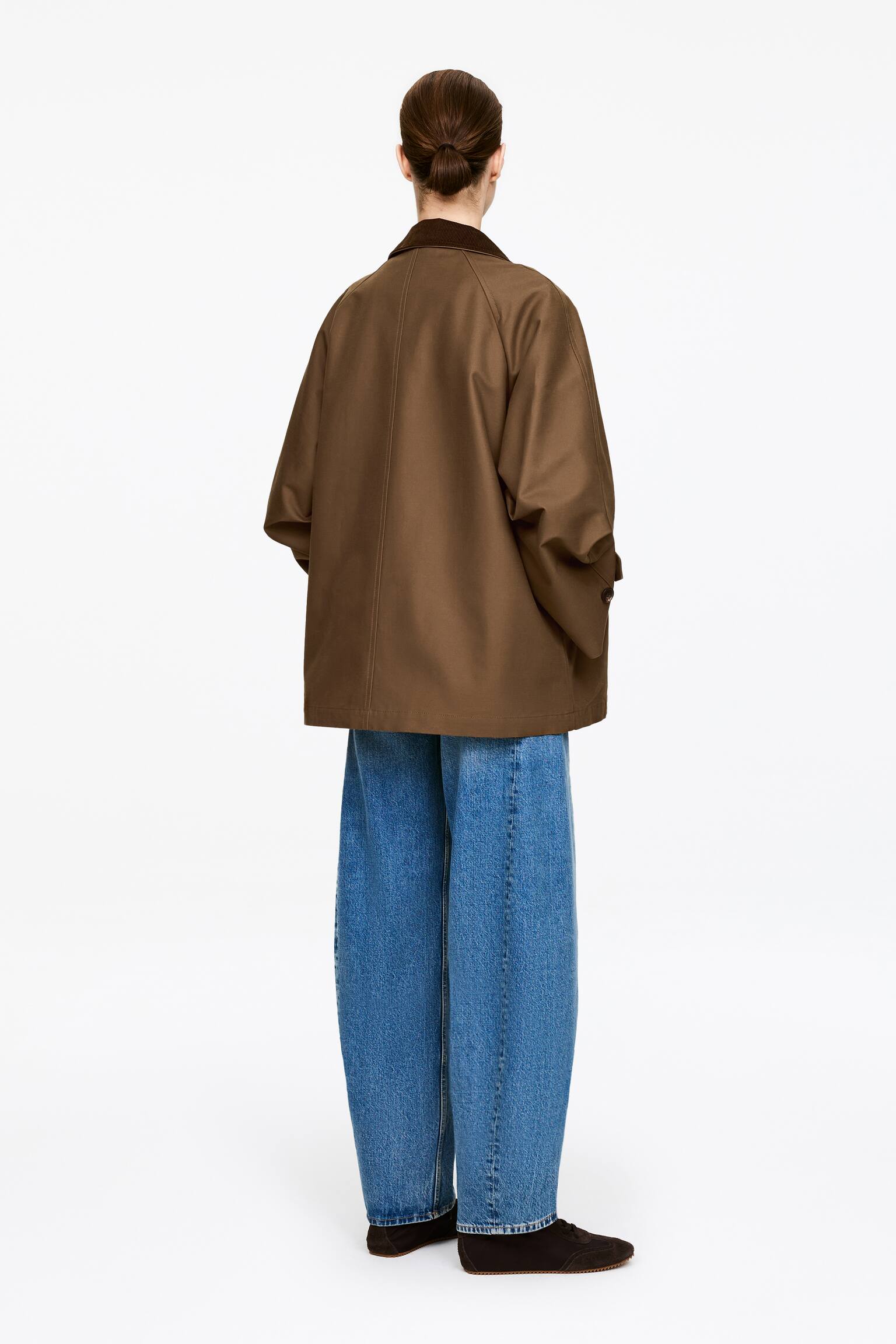 Jachetă cu guler din catifea reiată - Maro/Negru - 5