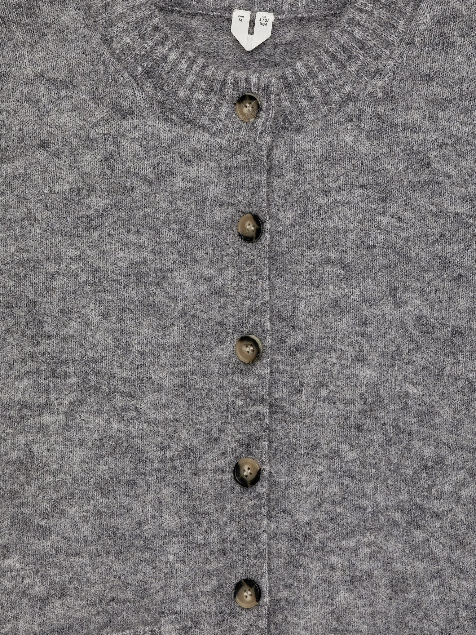 Cardigan en mélange de laine et d'alpaga - Gris chiné/Marron foncé - 5