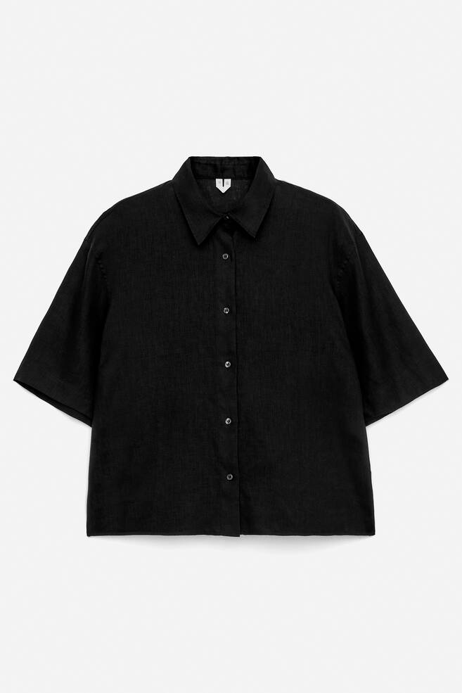 Relaxed Linen Shirt - Black/Beige - 1