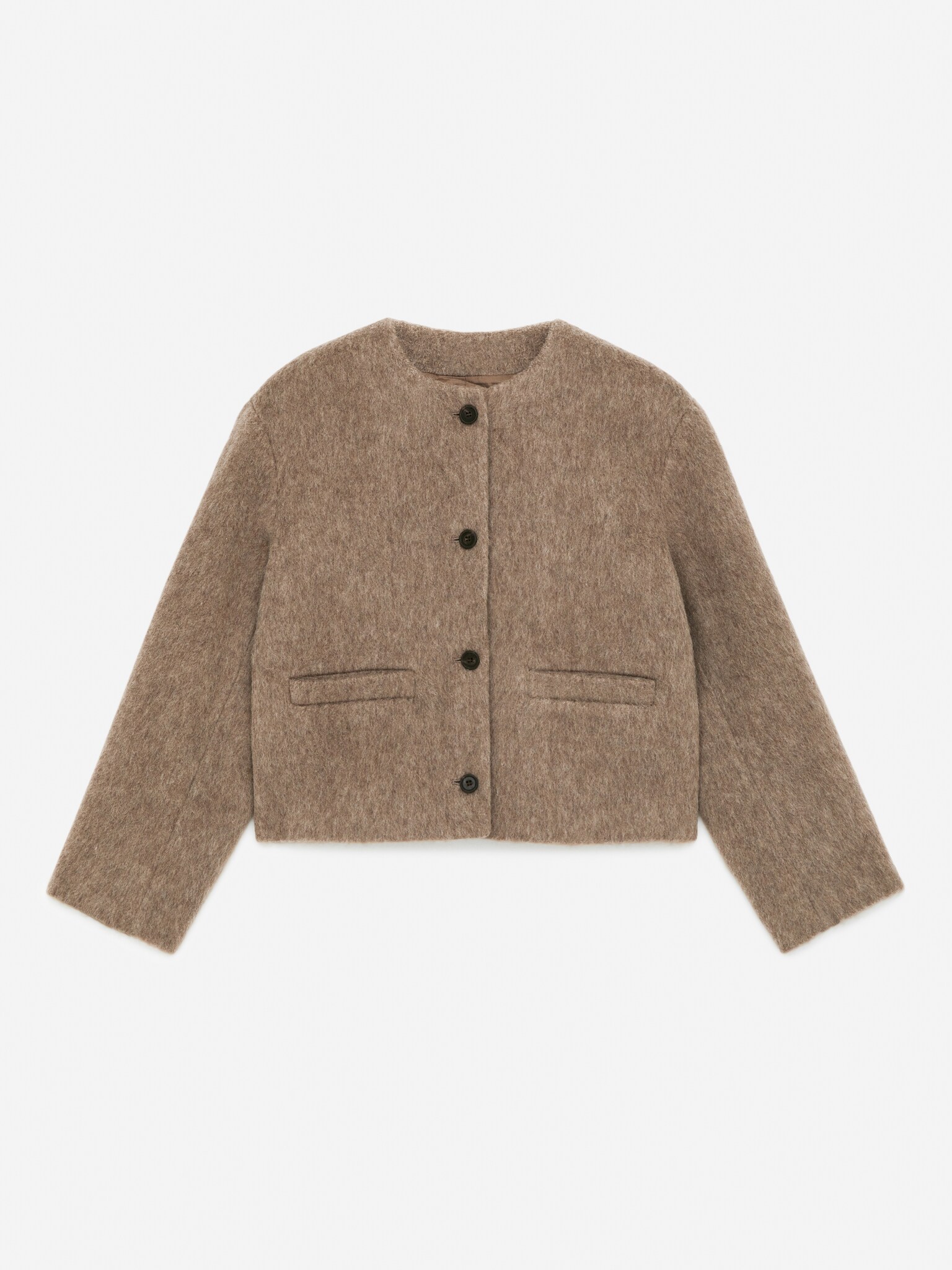 Brushed Wool-Blend Jacket - Dark Beige/Dark Grey