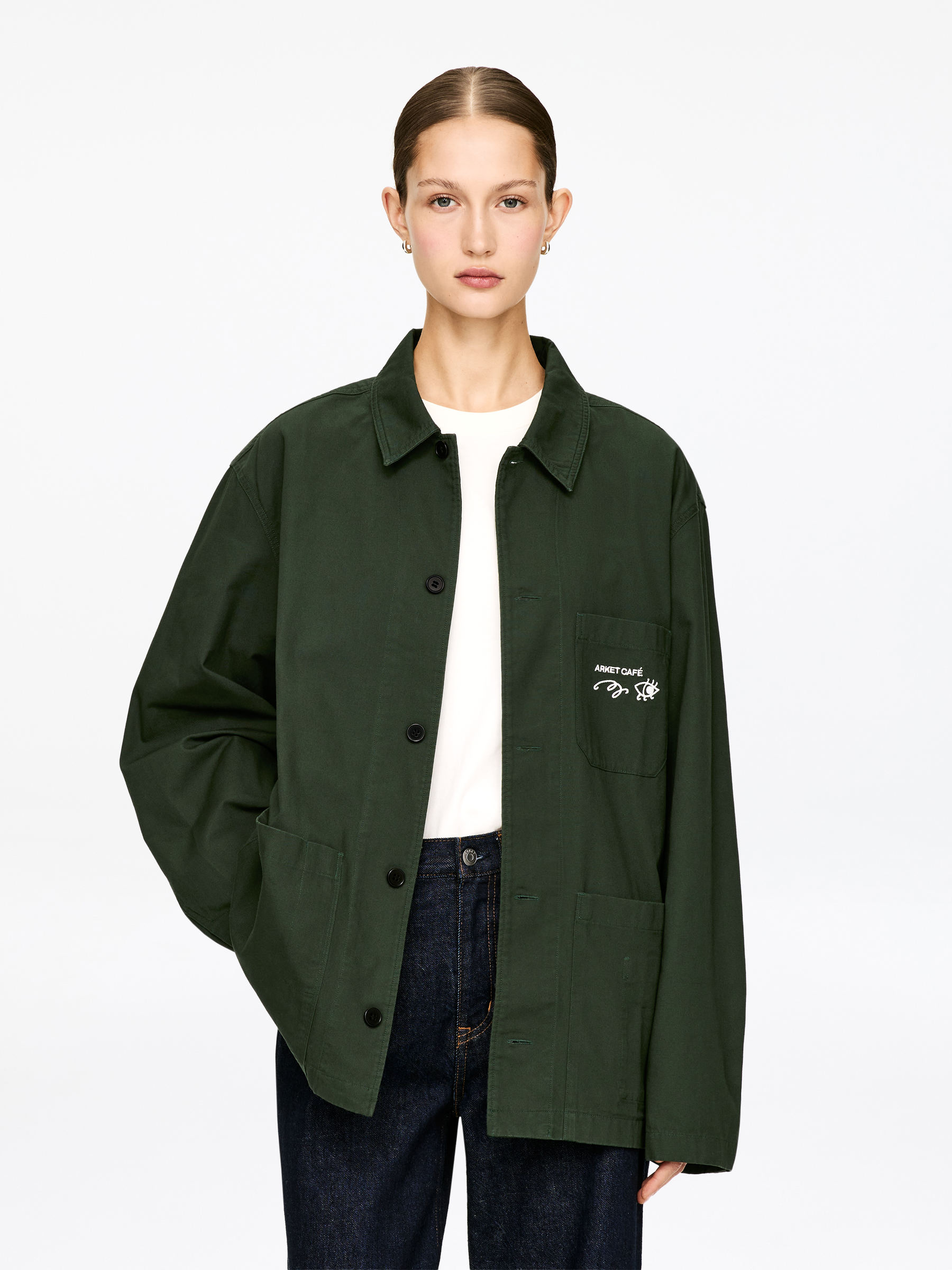 ARKET CAFÉ Cotton Overshirt-#3D433E-17493