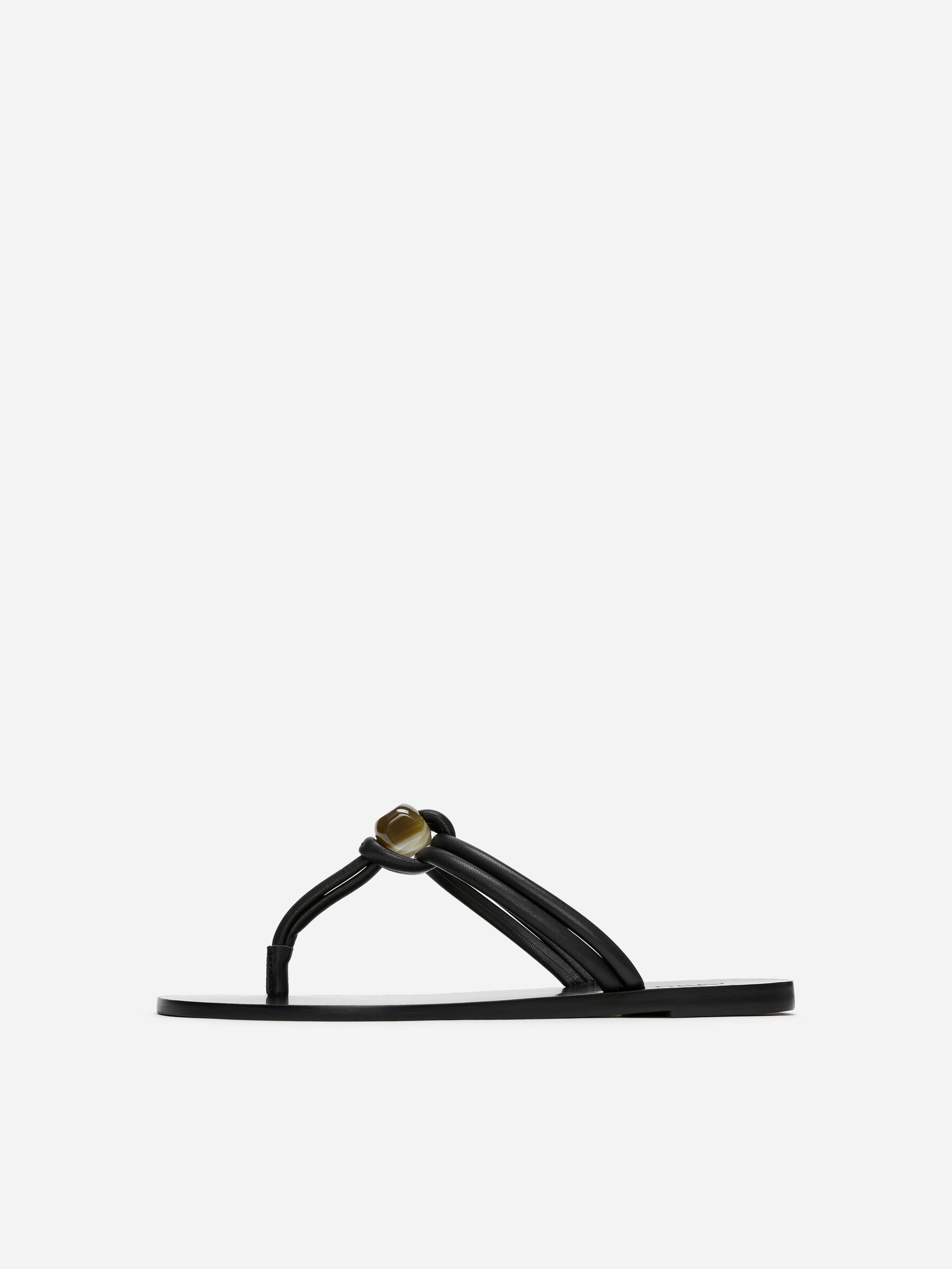 Beaded Leather Flip Flops - Black - Women - StillMedia/DescriptiveStillLife - 1