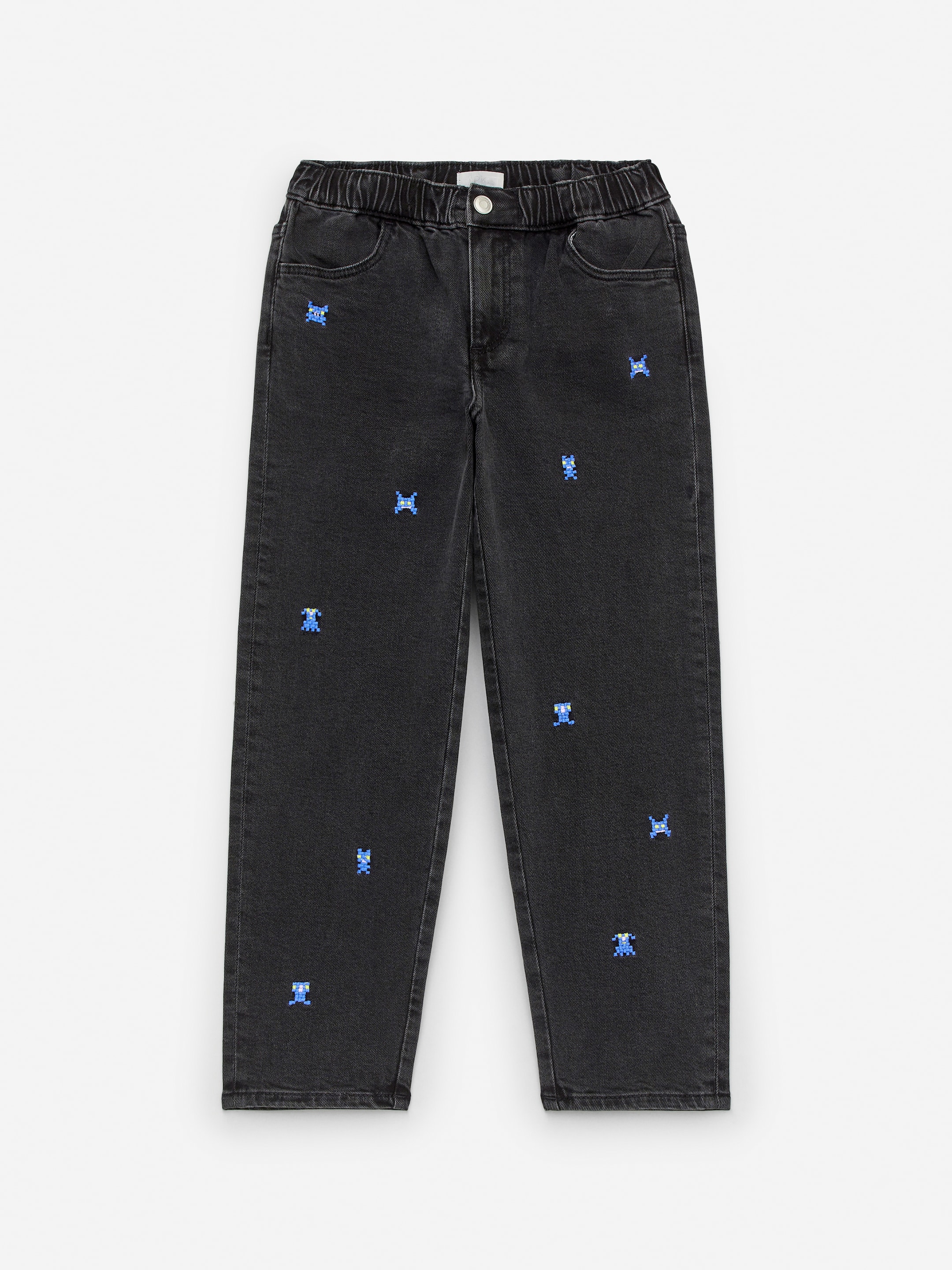 Visa större bild: Broderade byxor i denim - Off-black - BARN | H&M SE 1