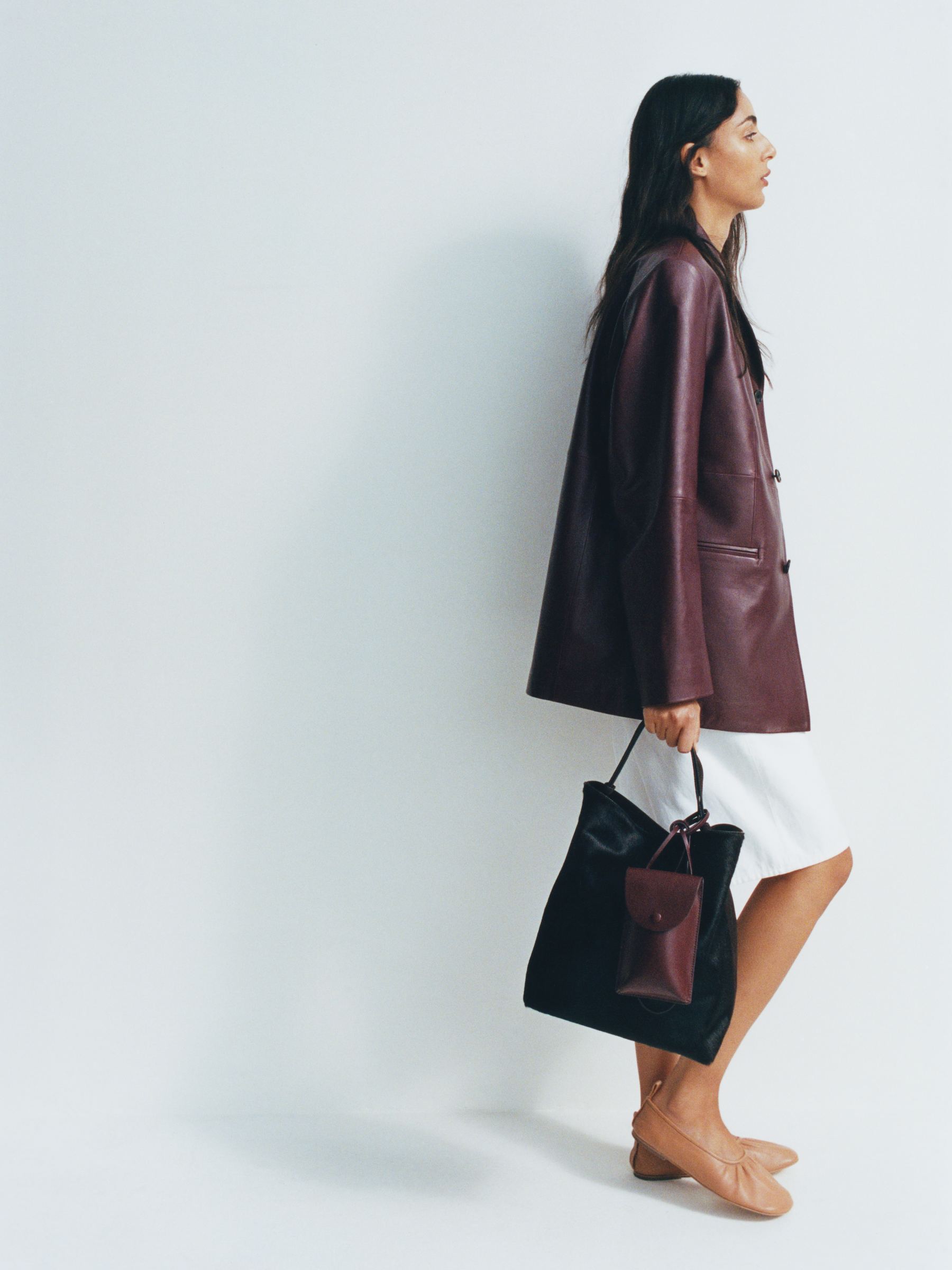 Single-Breasted Leather Jacket - Dark Red - Relaxed fit - Women - StillMedia/Environmental - 1