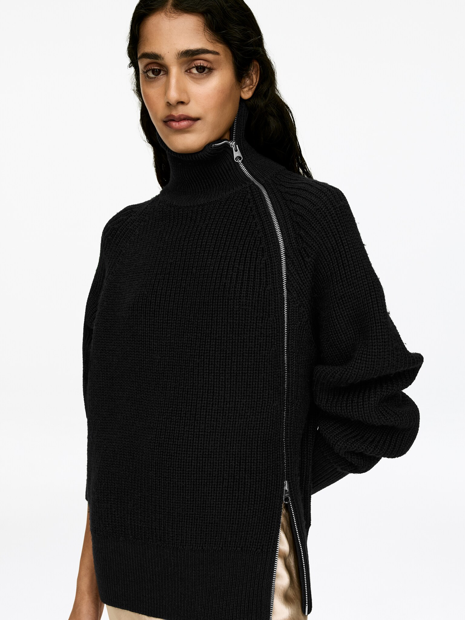 Wool-Blend Zip Cardigan - Black - 6