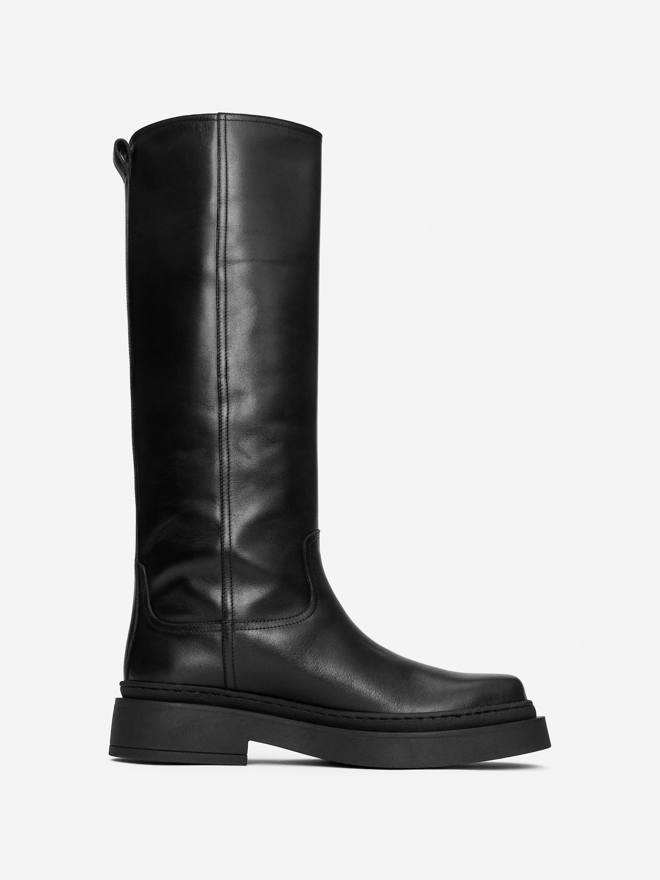 Below-The-Knee Leather Boots-Black-16666