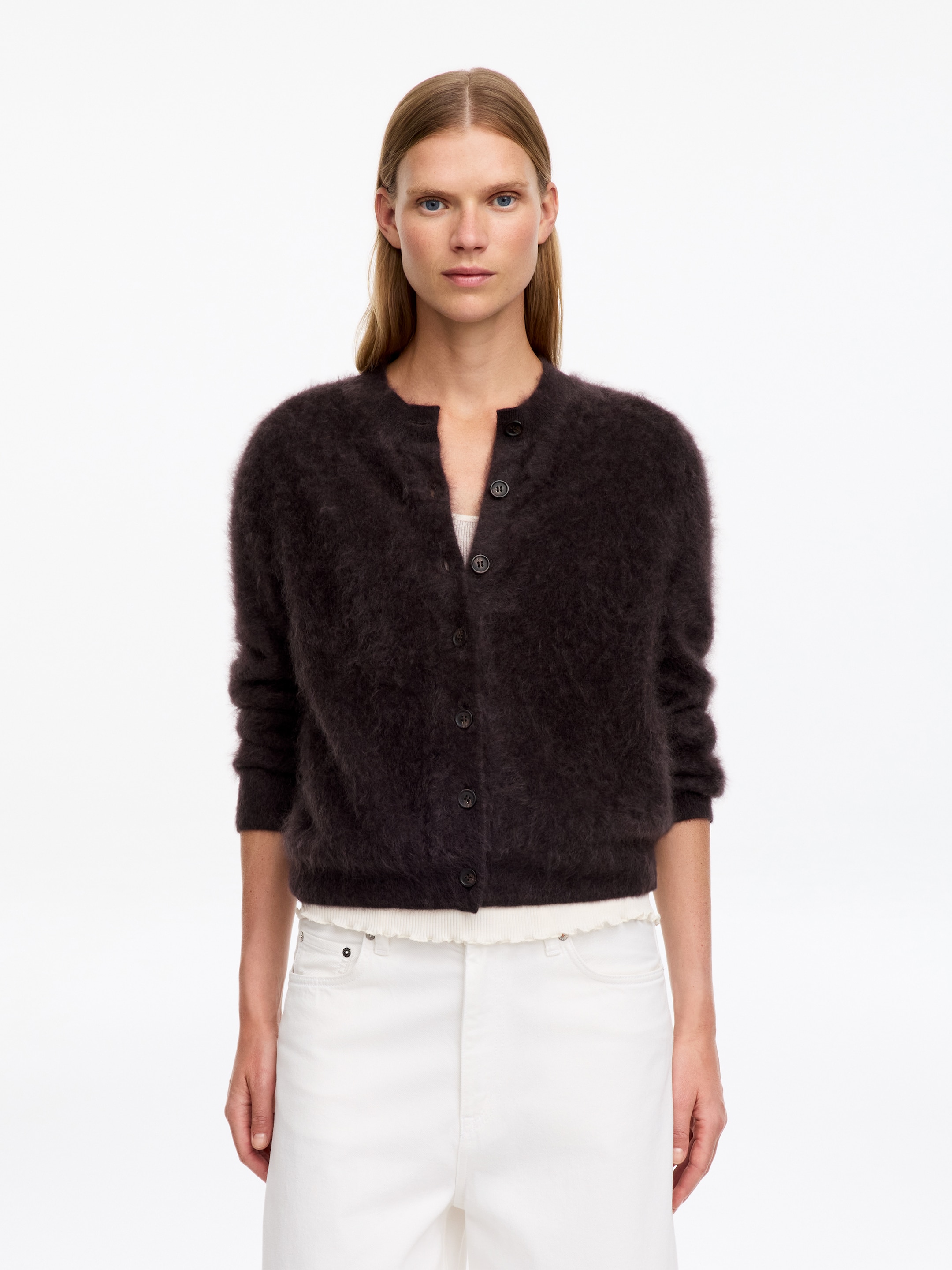 Cardigan in cashmere spazzolato-Brown-20233