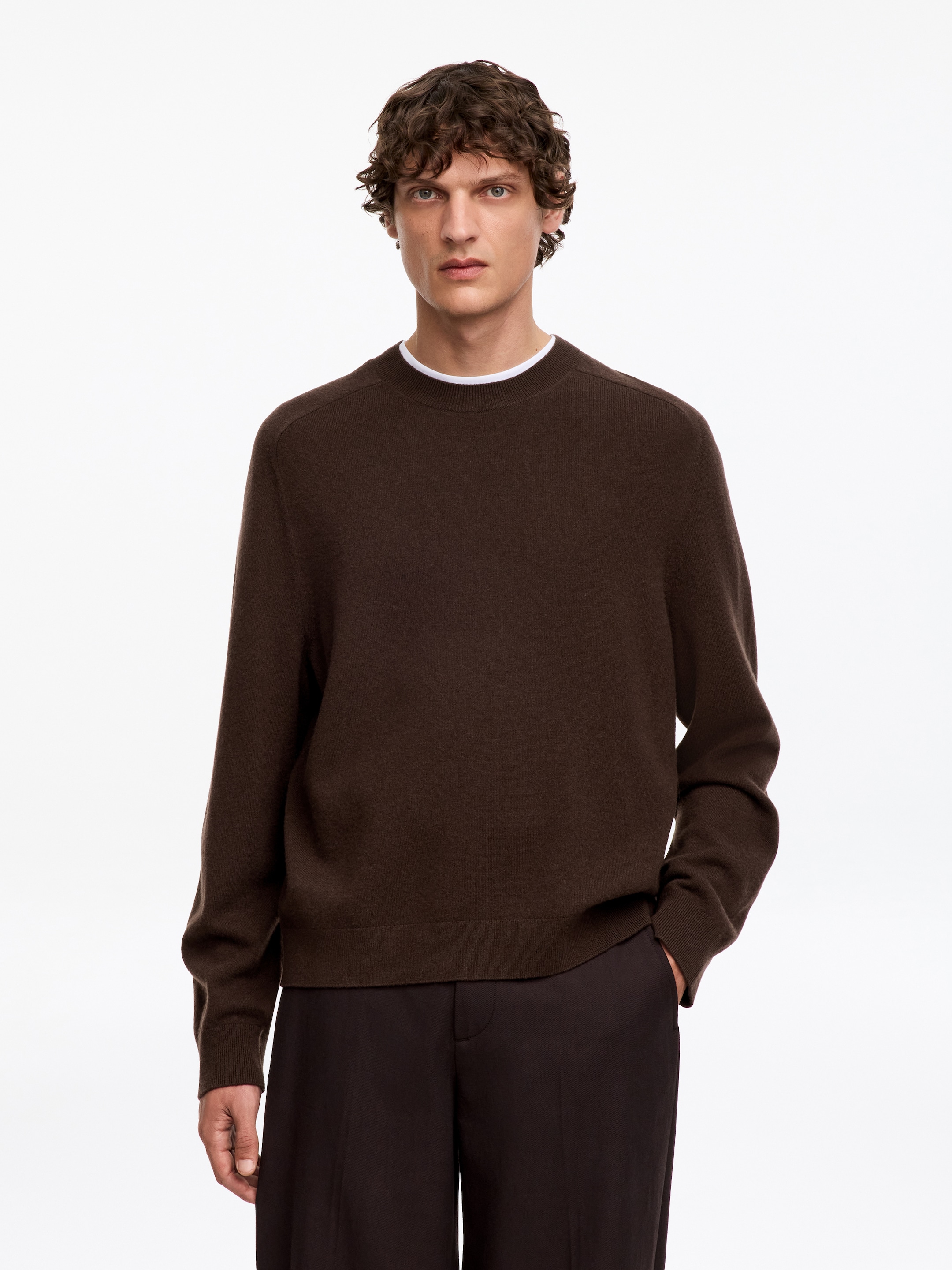 Maglione in lana con lavorazione sottile-Brown-19966