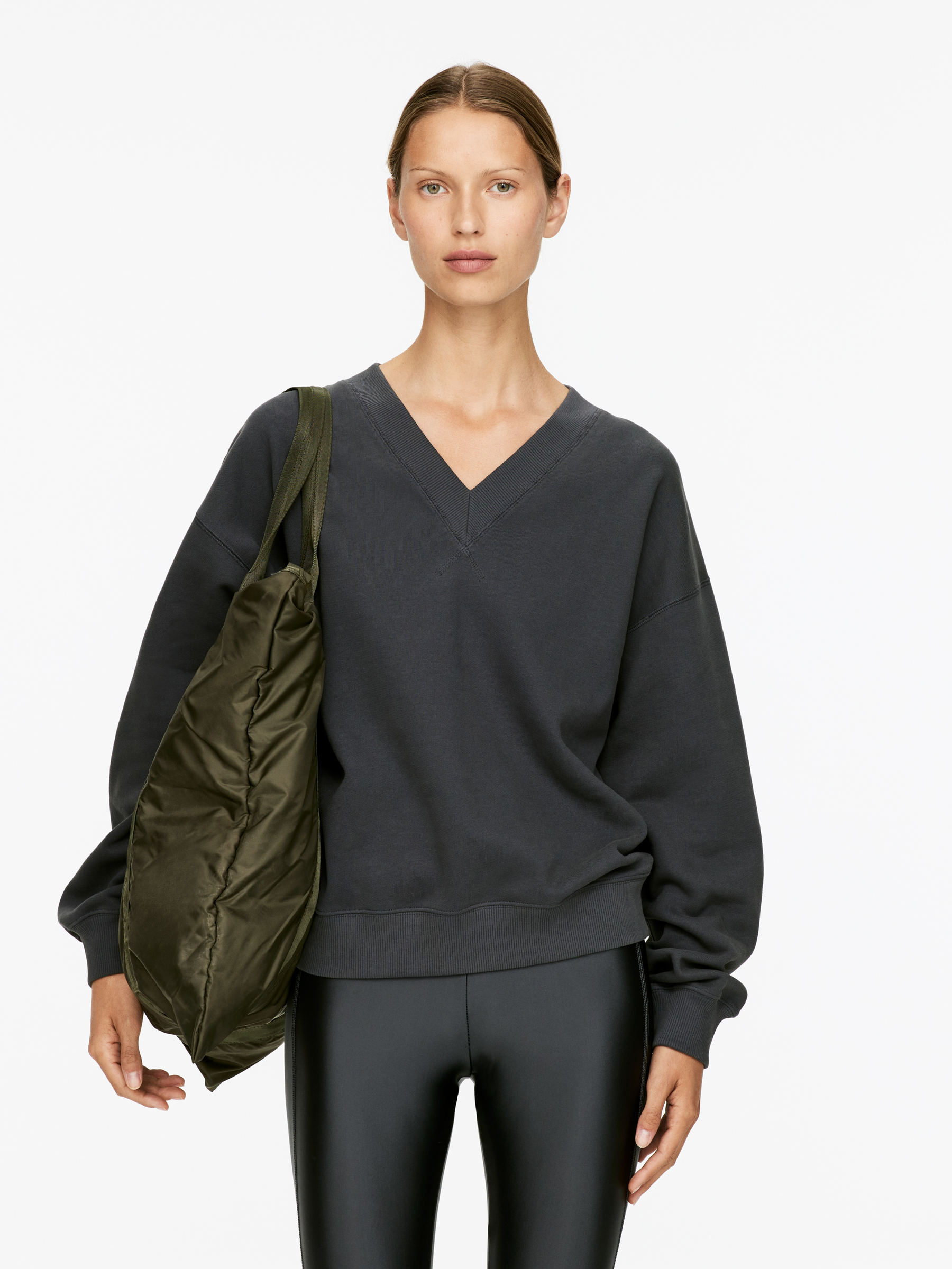 V-Neck Sweatshirt-#48474B-16859