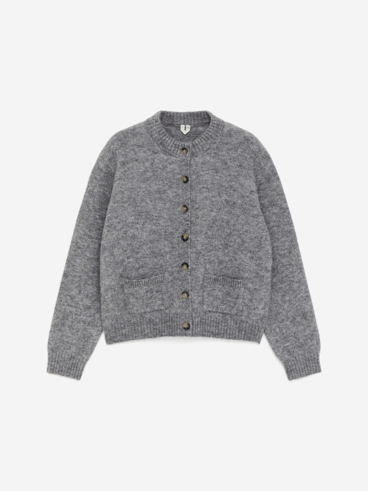 Cardigan en mélange de laine et d'alpaga - Gris chiné/Marron foncé - 2