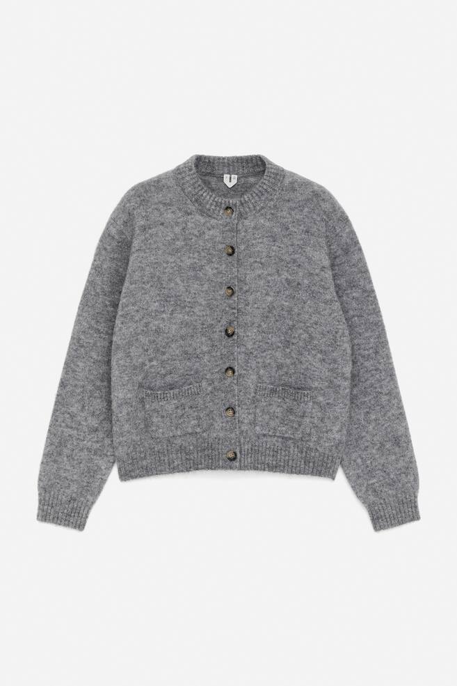 Alpaca-Wool Blend Cardigan - Grey Melange/Dark Brown - 1