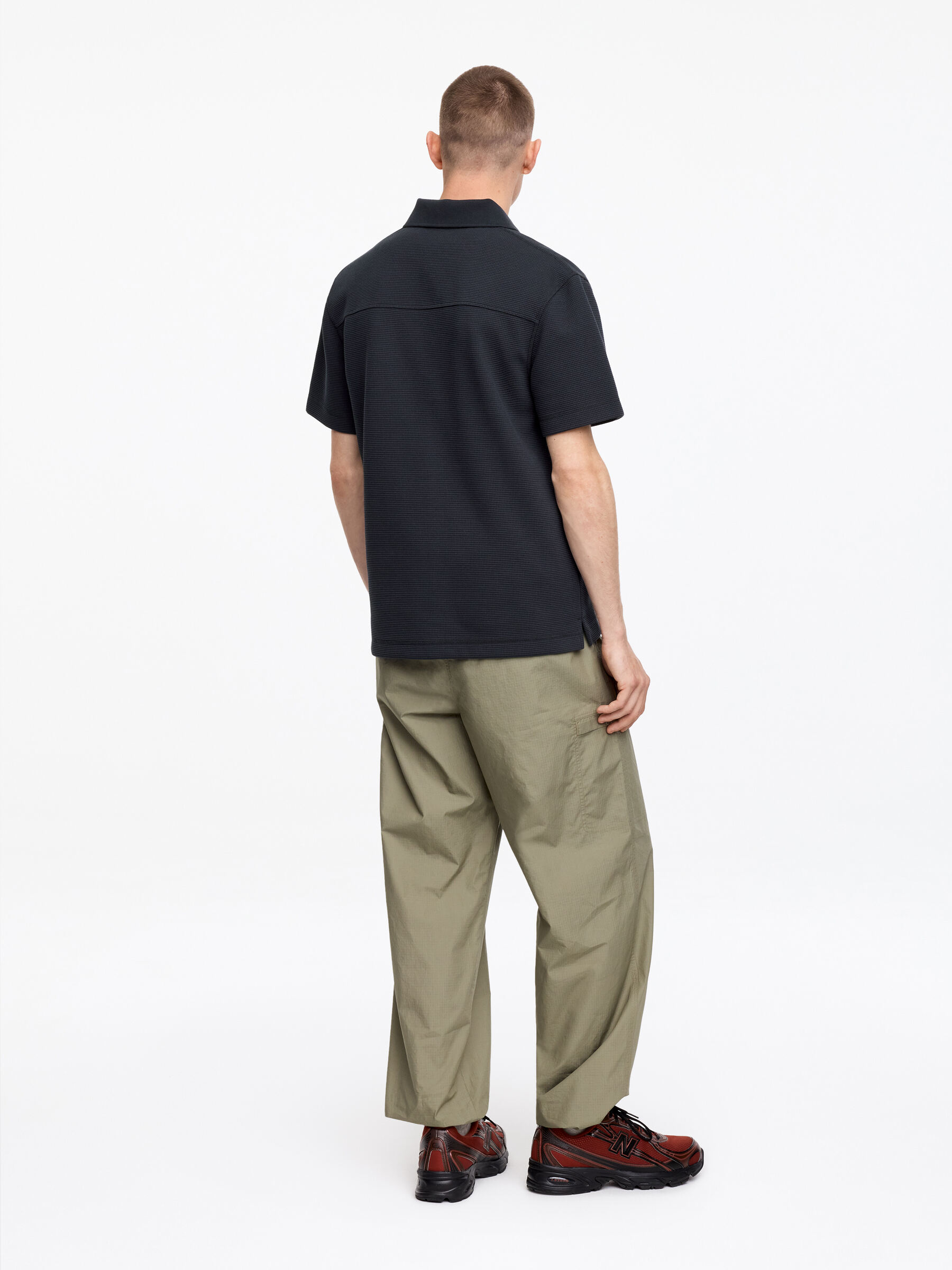 Våffelstickad pikétröja - Svart - Regular fit - Men - StillMedia/Lookbook - 3