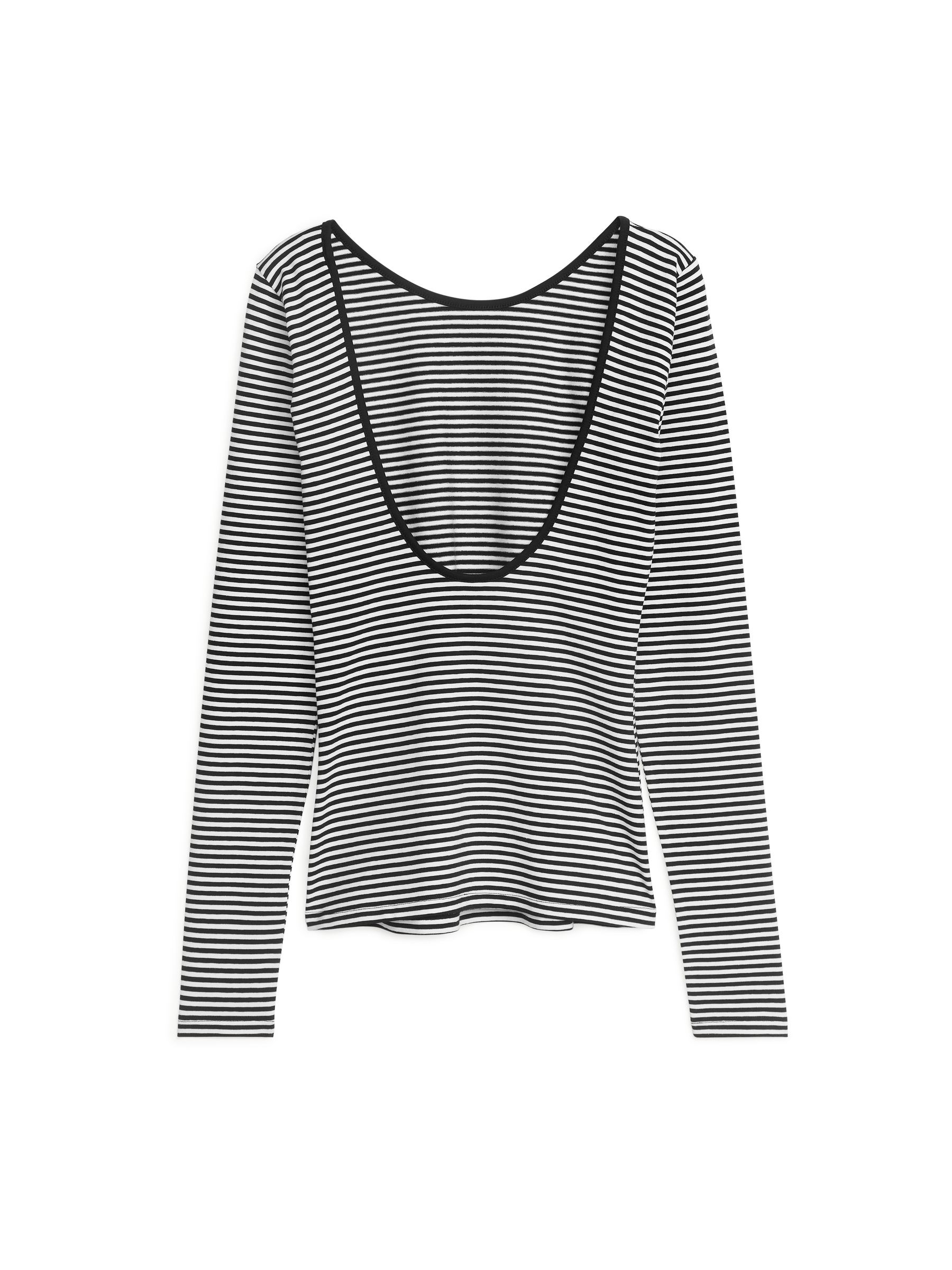 Deep Scoop-Back Top - White/Black - Slim fit - Women - StillMedia/DescriptiveStillLife - 1