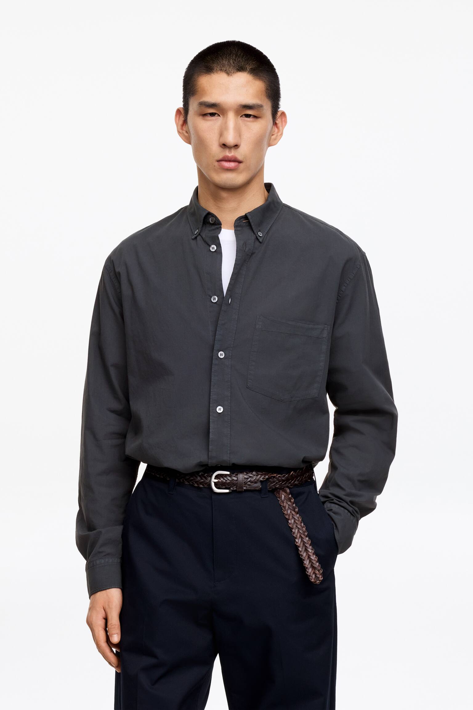 Ruimvallend overhemd van popeline - Donkerblauw/grijs/Beige/Middenblauw - 1