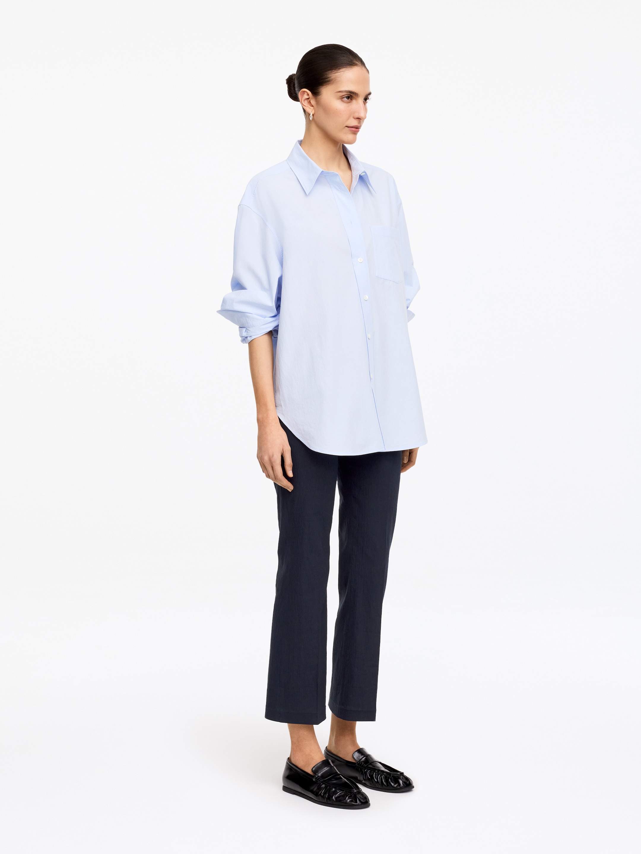 Linen-Cotton Kick-Flare Trousers - Dark Blue - Slim fit - women - StillMedia/Lookbook - 3