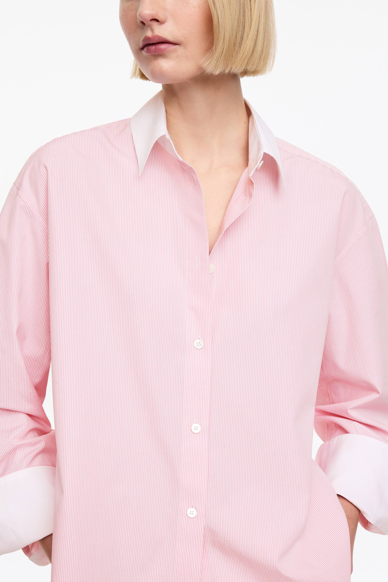 Poplinskjorta, relaxed fit - Rosa/vit/Blå/rutig/Blå/vit - 5