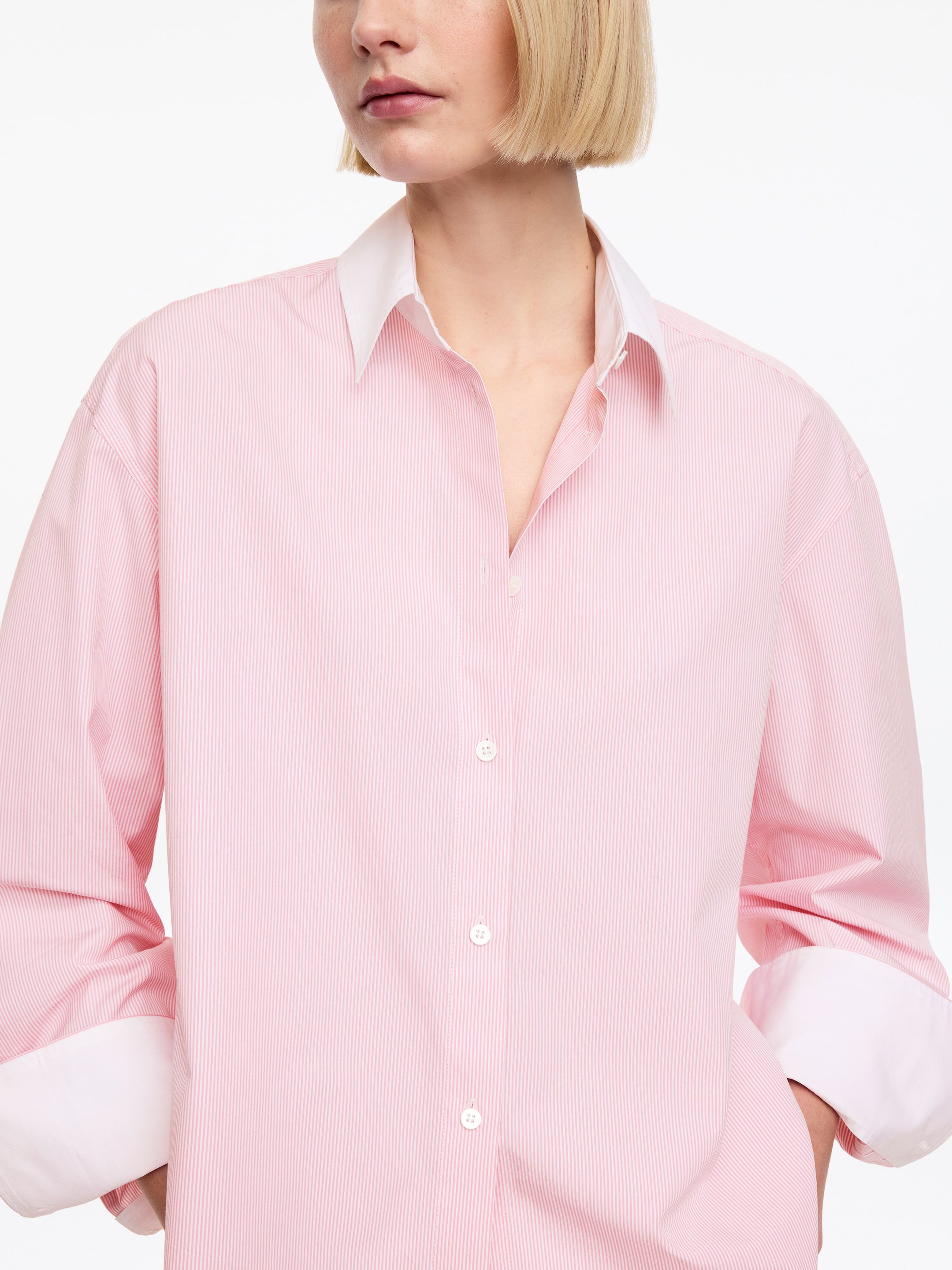 Relaxed-Fit Poplin Shirt - Pink/White - Relaxed fit - Women - StillMedia/Lookbook - 2