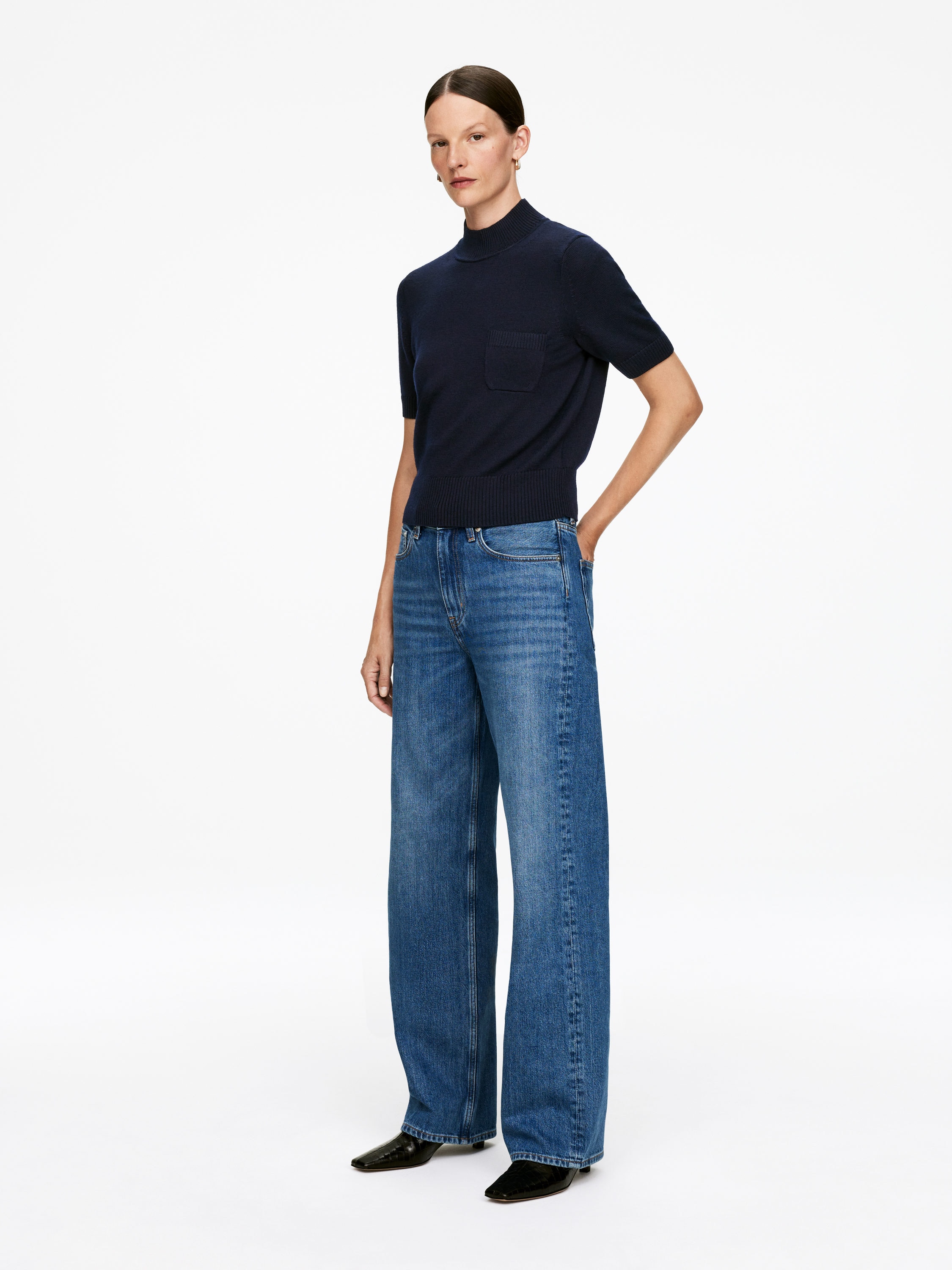 Short-Sleeve Merino Jumper - Dark Blue - Regular fit - Women - StillMedia/Lookbook - 5