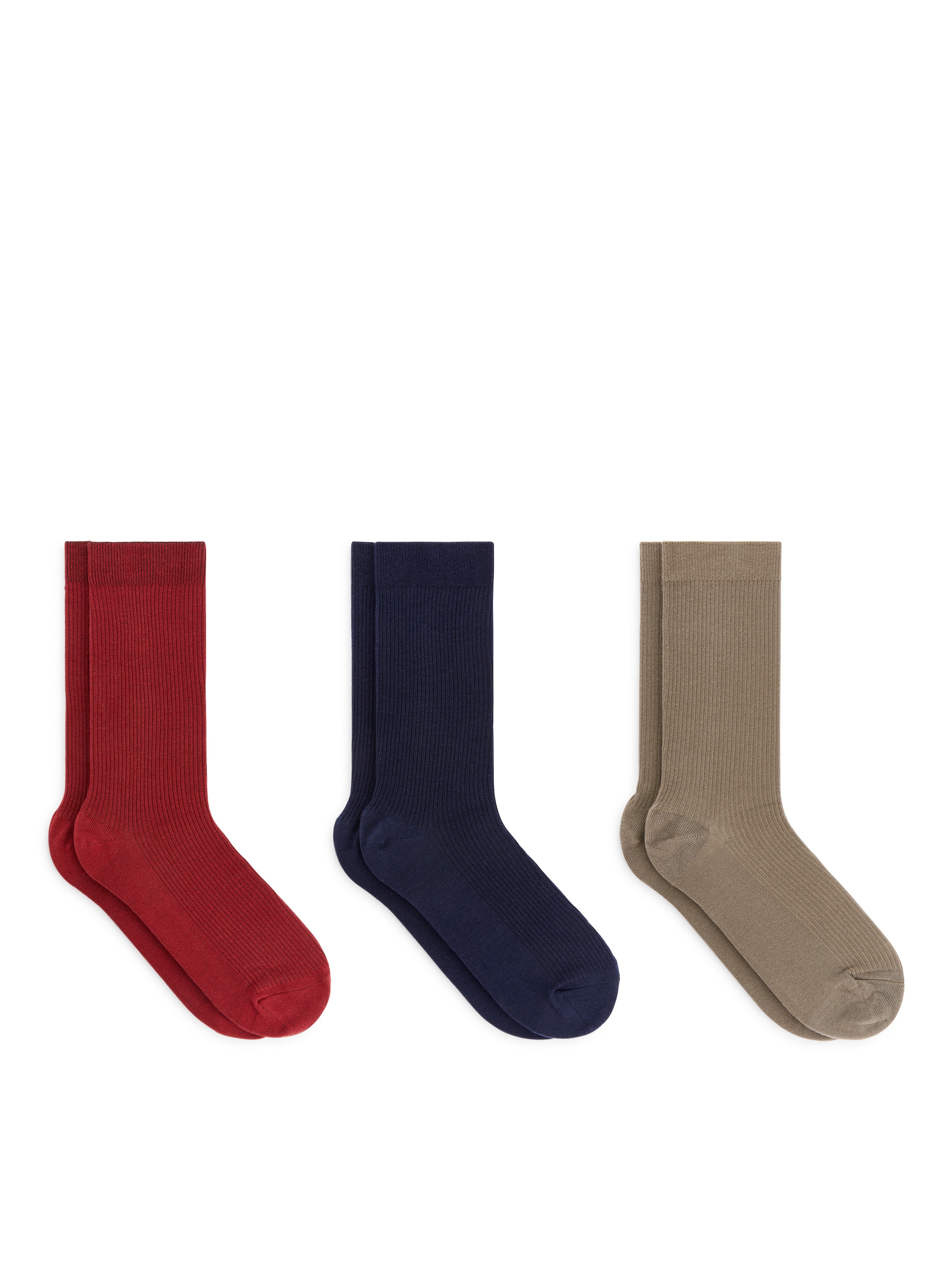 Ribbade bomullsstrumpor, 3-pack - Röd/blå/mullvad - Women - StillMedia/DescriptiveStillLife - 2