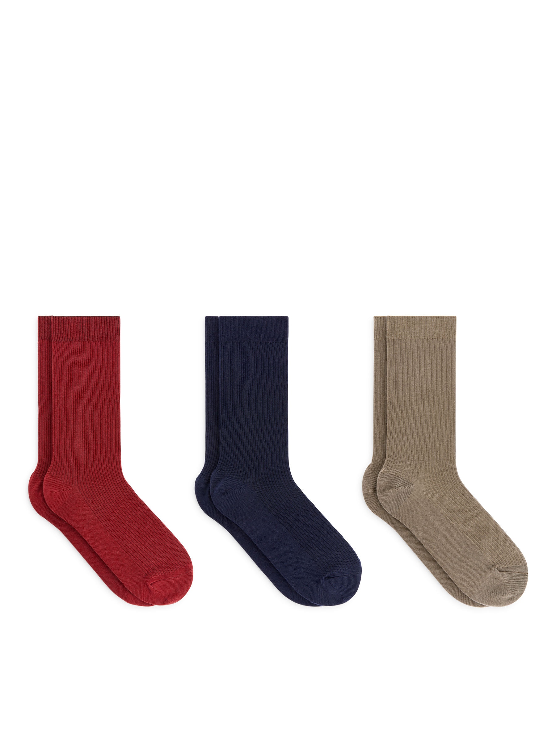 Gerippte Baumwollsocken, 3er-Pack - Rot/Blau/Graubraun - Damen - StillMedia/DescriptiveStillLife - 2