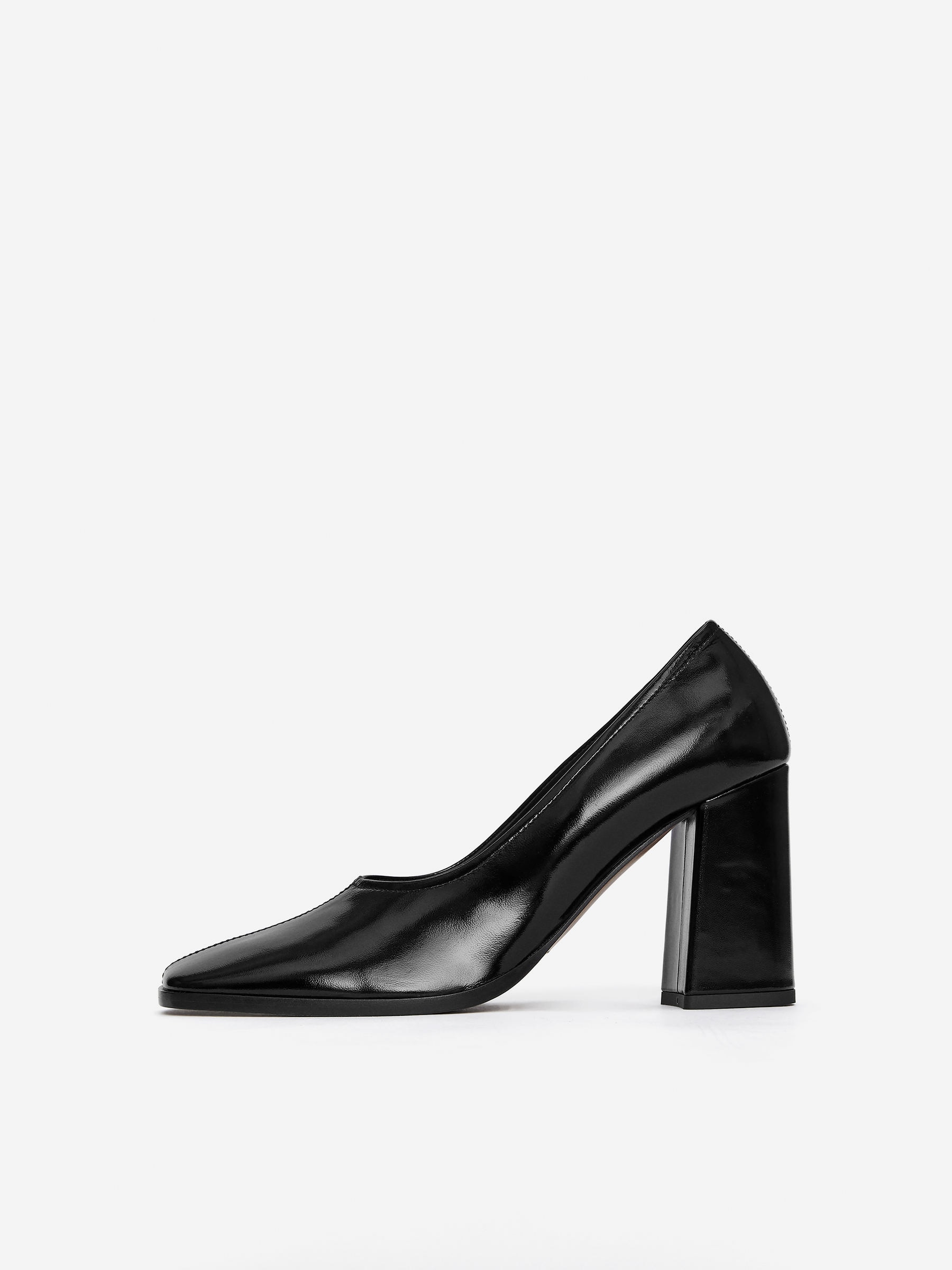 Block Heel Leather Pumps - Black - Women - StillMedia/DescriptiveStillLife - 5